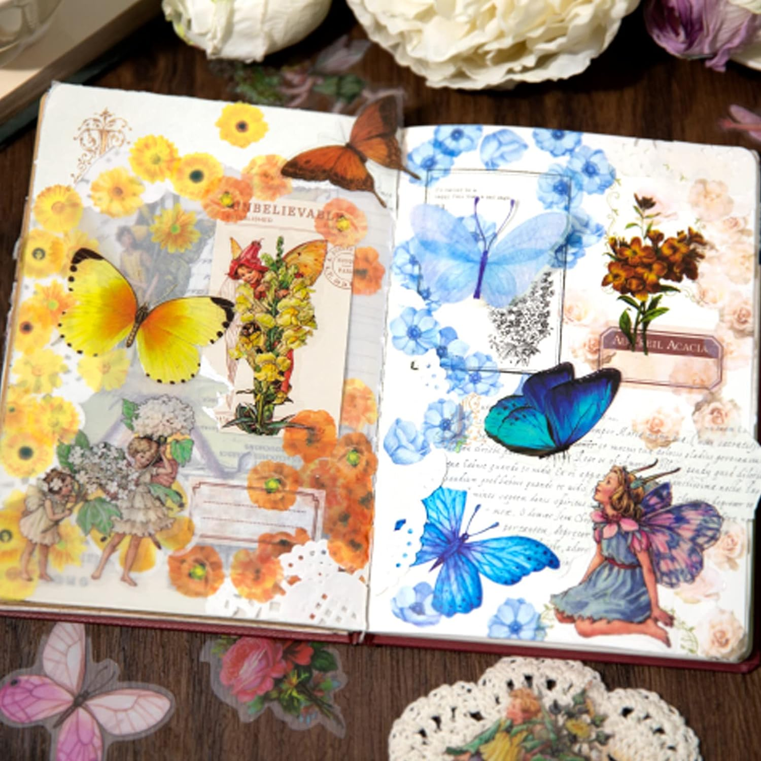 Aesthetic Fairy Journaling Scrapbook Stickers, 40Pcs Waterproof Transparent PET Junk Journal Decals, Scrapbooking Supplies Kit for Laptop, Phone Case, Water Bottle DIY Decoration (Blue) image number 1