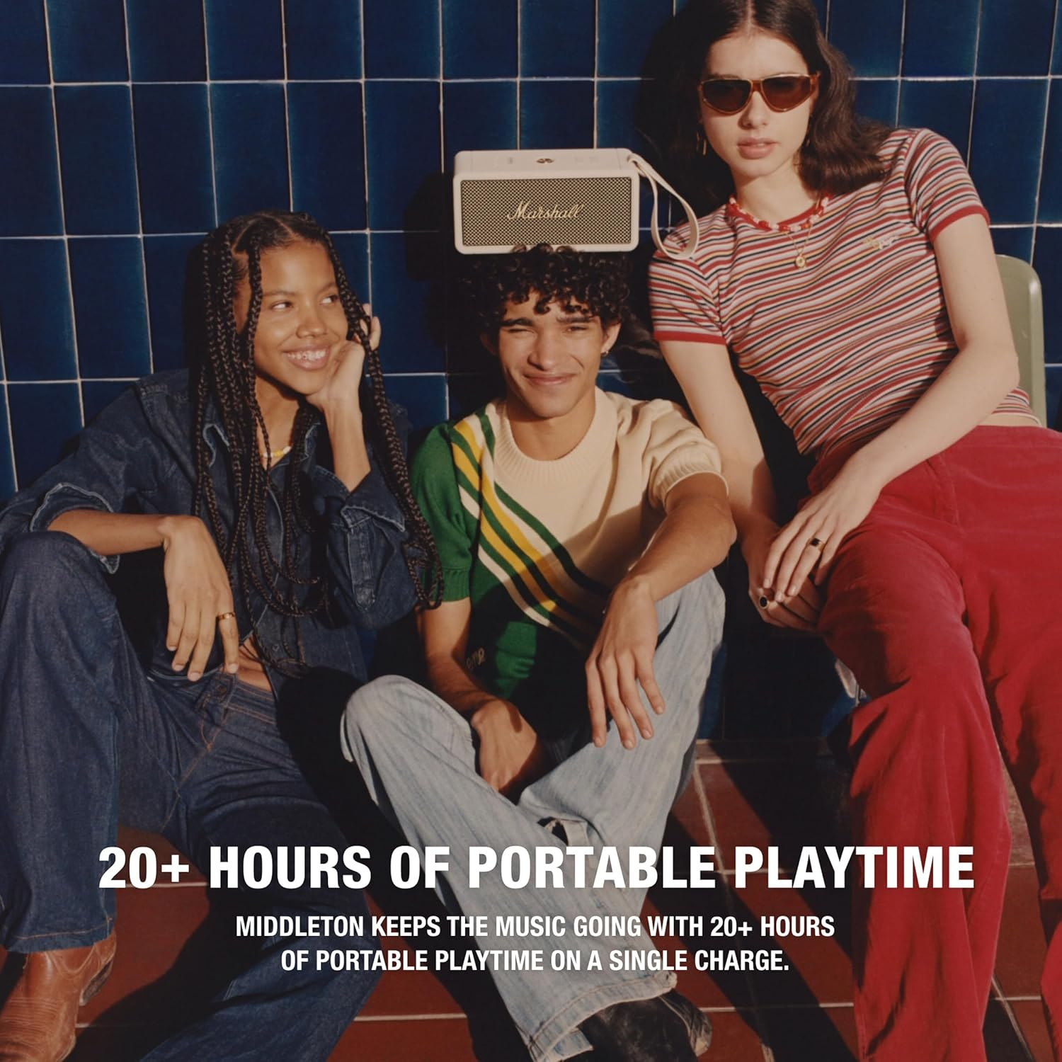 Marshall Wireless Portable Waterproof Speaker, Middleton Cream, 20 Hours of Continuous Playback, IP67 Waterproof