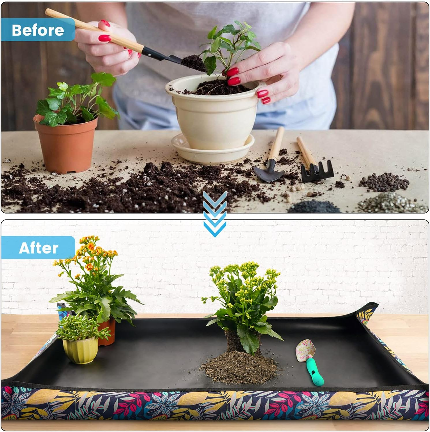 2 PCS 43.5" X 29.5" Extra Large Repotting Mat for Indoor Plants Transplanting and Dirt Control Plant Gift for Plant Lovers image number 5