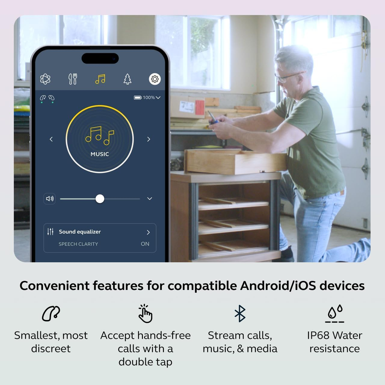 Jabra Enhance Select 700 Clinic-Quality OTC Hearing Aids, Licensed Audiology Services Included, Bluetooth LE Audio & Streaming for Ios/Android, Nearly Invisible & Comfortable, Sand image number 3