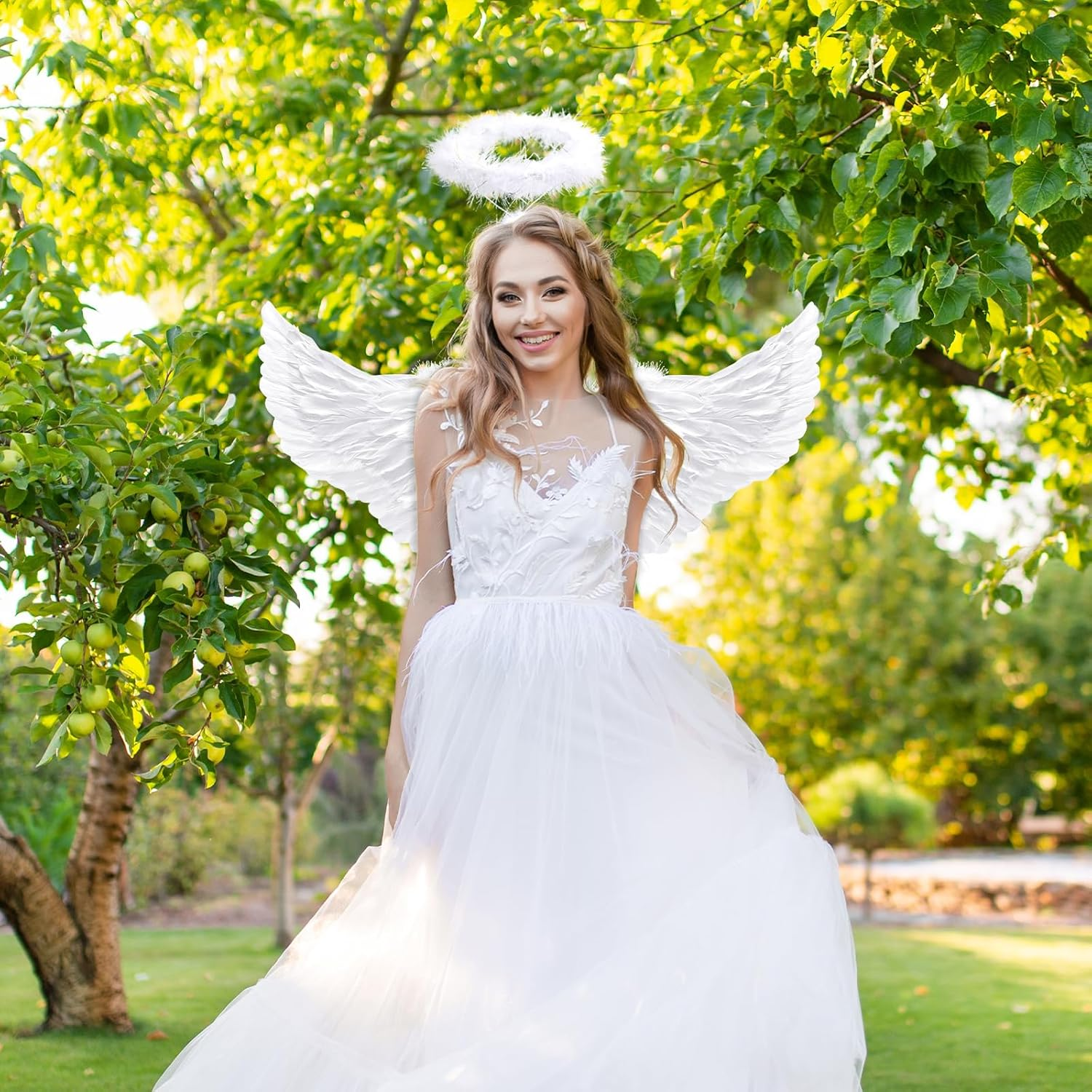 Angel Costume Women, Angel Wings Cupid Costume Women with Halo Angel for Angel Costume Women Children Men Adults on Halloween Carnival Birthday Themed Party