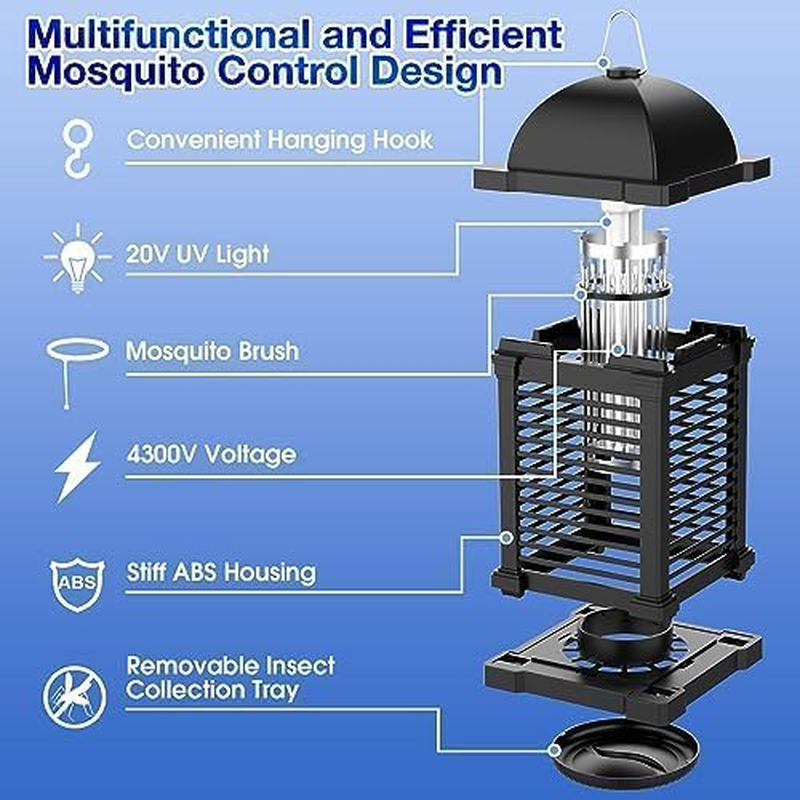 Upgraded Bug Zapper,Tmactime Mosquito Killer Lamp with 4300V UV Waterproof Electric Fly Zapper,Fruit Fly Killer for Camping,Plug-In Hangable Fly Trap Light,Bedroom, Kitchen, Office, Home Garden image number 4
