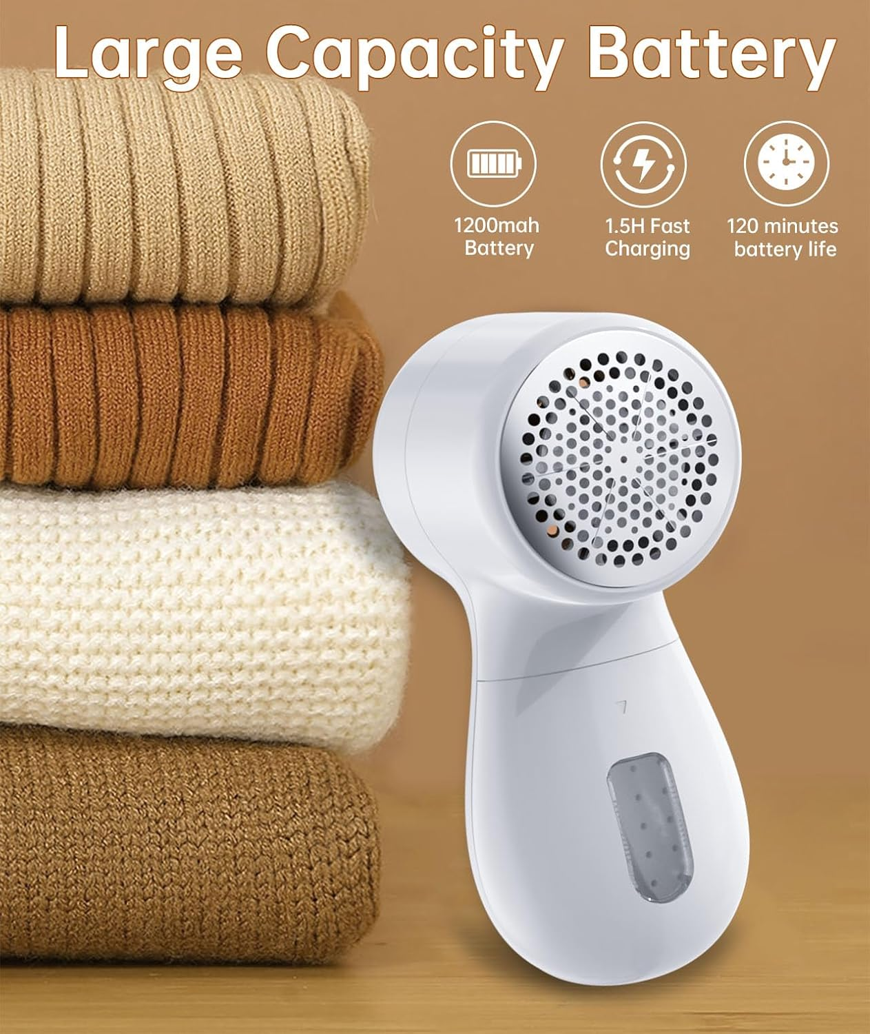 Portable Fabric Shaver with LED Display, Rechargeable Lint Remover for Clothes-Efficient 3-Speed Sweater Shaver with 6-Leaf Blades (White) image number 6