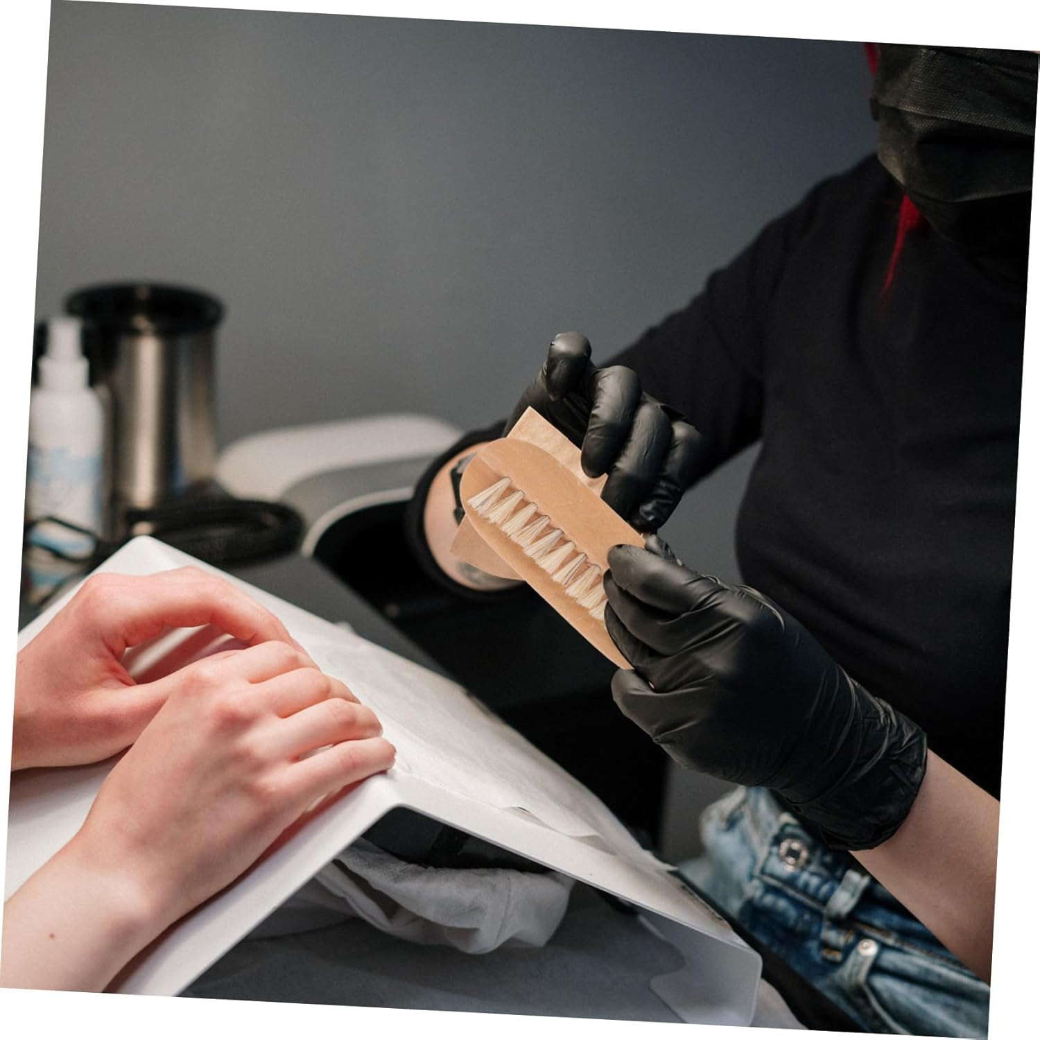 LALADEFIEE Wood Boar Bristle Nail Brush Nail Art Brush Cleaner for Home Professional Use