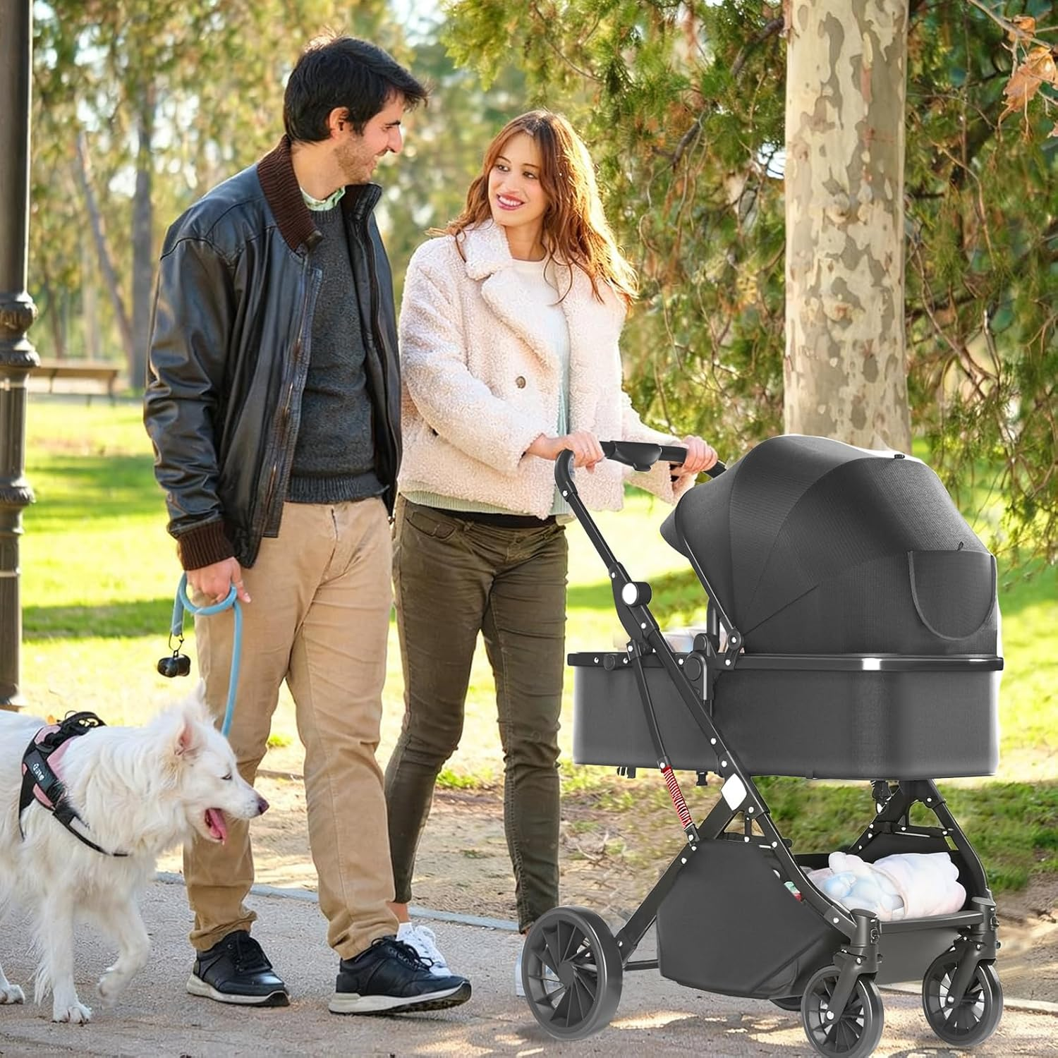 Lightweight Baby Stroller, Compact Toddler Travel Baby Pram for Airplane, Easy One-Hand Fold Newborn Pram, Adjustable Backrest & Canopy, Storage Basket, Self-Standing Gravity Fold