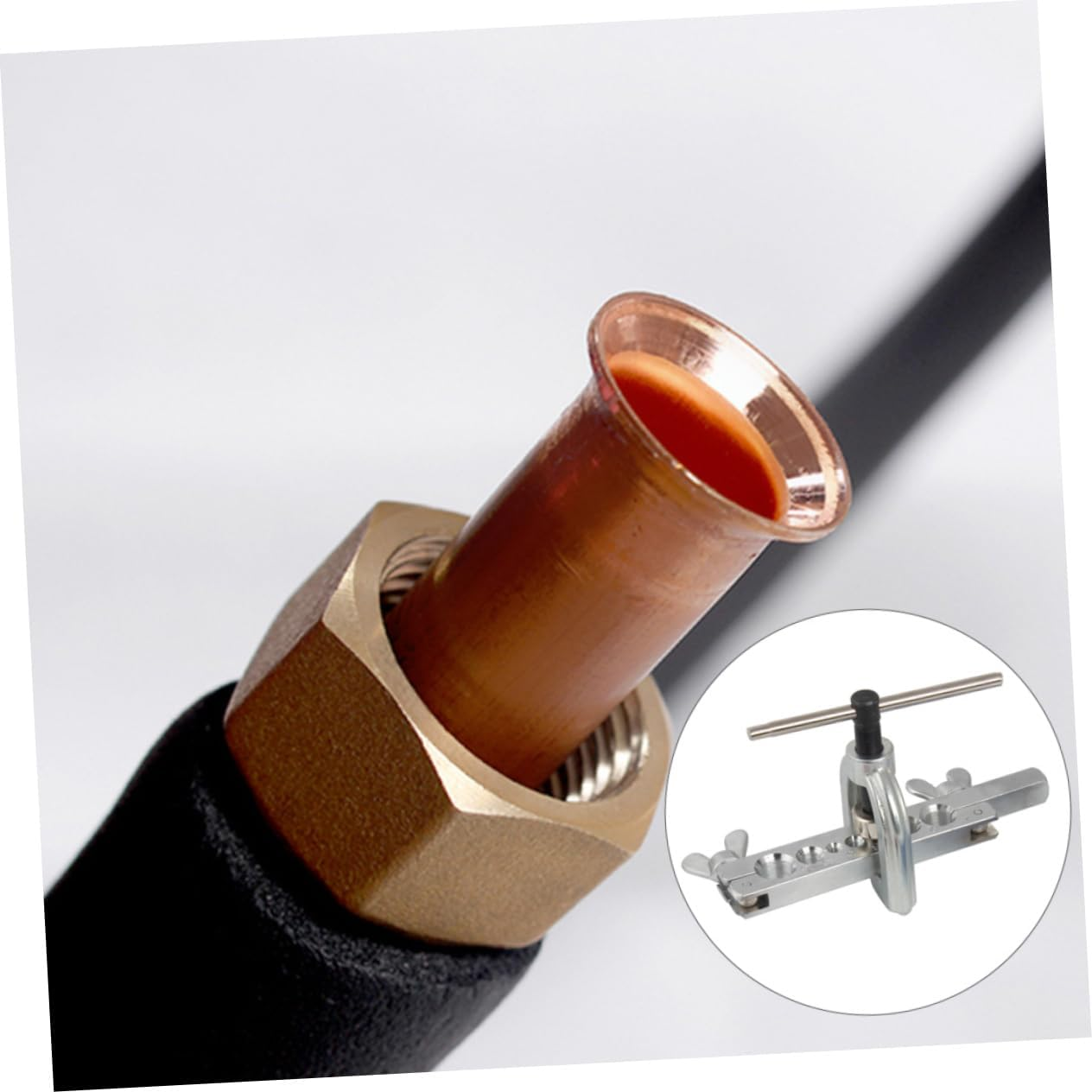 Beatifufu Flaring Tool Kit with Mini Pipe Cutter Manual Double Flaring Air Conditioner Flare Tools Copper Tube Expansion Automotive Repair Equipment for Vehicle Brake Line Maintenance image number 3