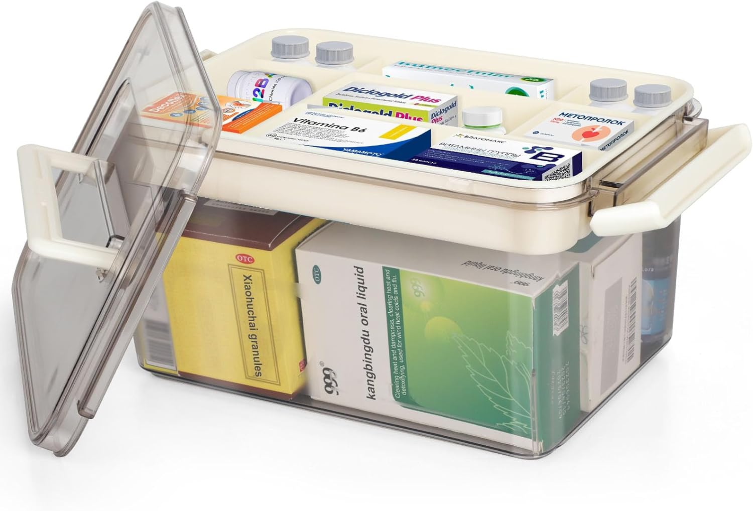 Kakeyrun Medicine Storage Box, 1-Pack Pill Bottle Organizer with Handles & Multi-Layer, Family First Aid Box Medicine Box Organizer (Small) image number 4