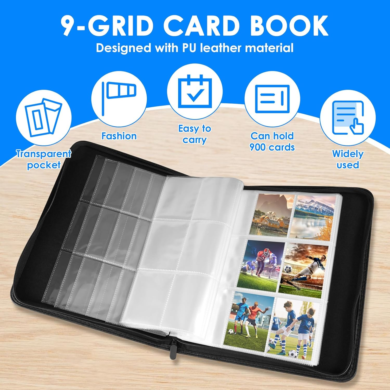 9 Pocket Trading Card Binder 50 Pages Large Capacity Zipper Closure Card Collection Storage for Collectible Games, Sports, TCG image number 2