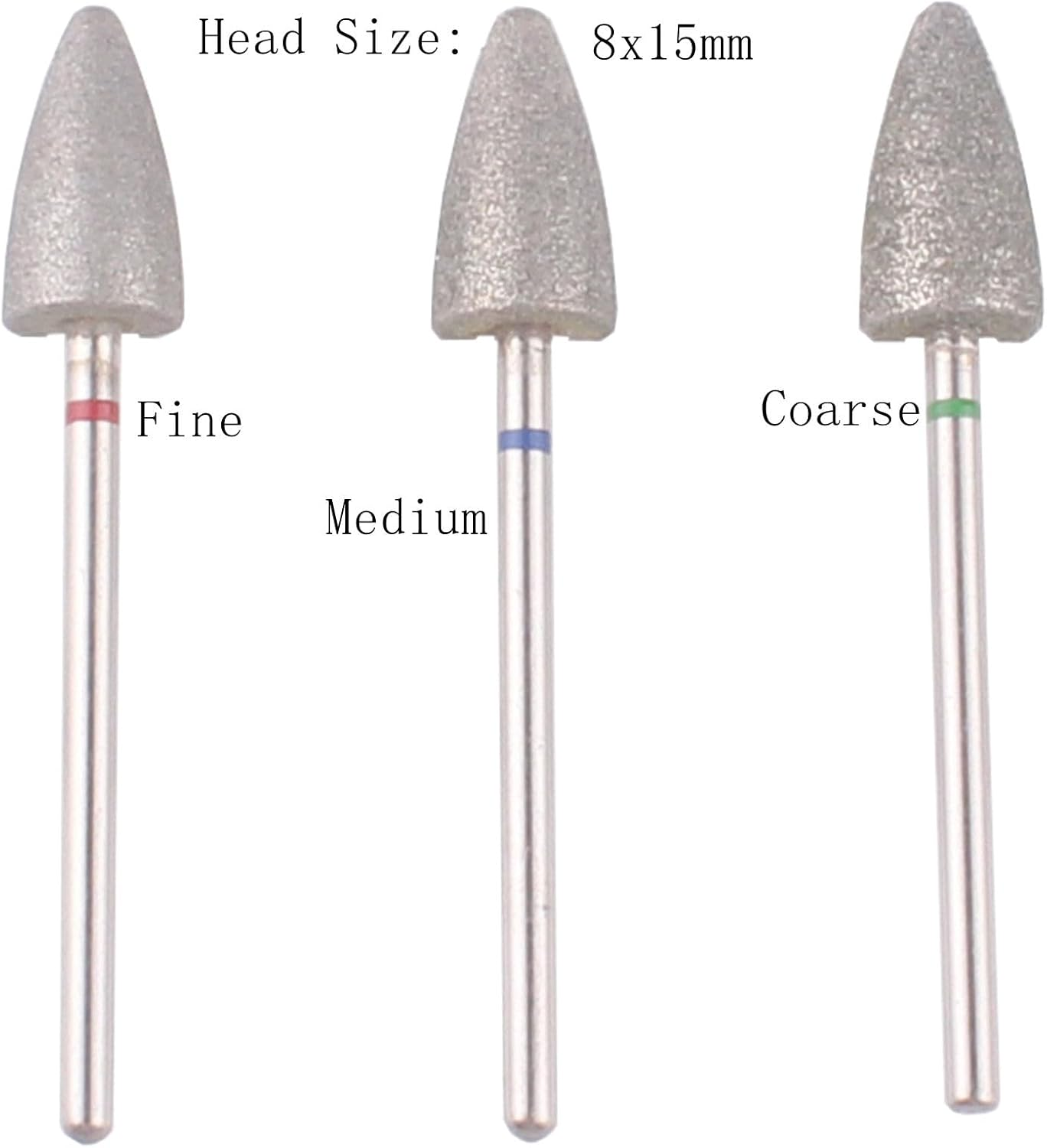 MZCMSL 3Pcs Pedicure Cone Drill Bits for Foot Callus Smoothing, 3/32 Shank Pro Diamond Cuticle Bit(Fine+Medium+Coarse) image number 4