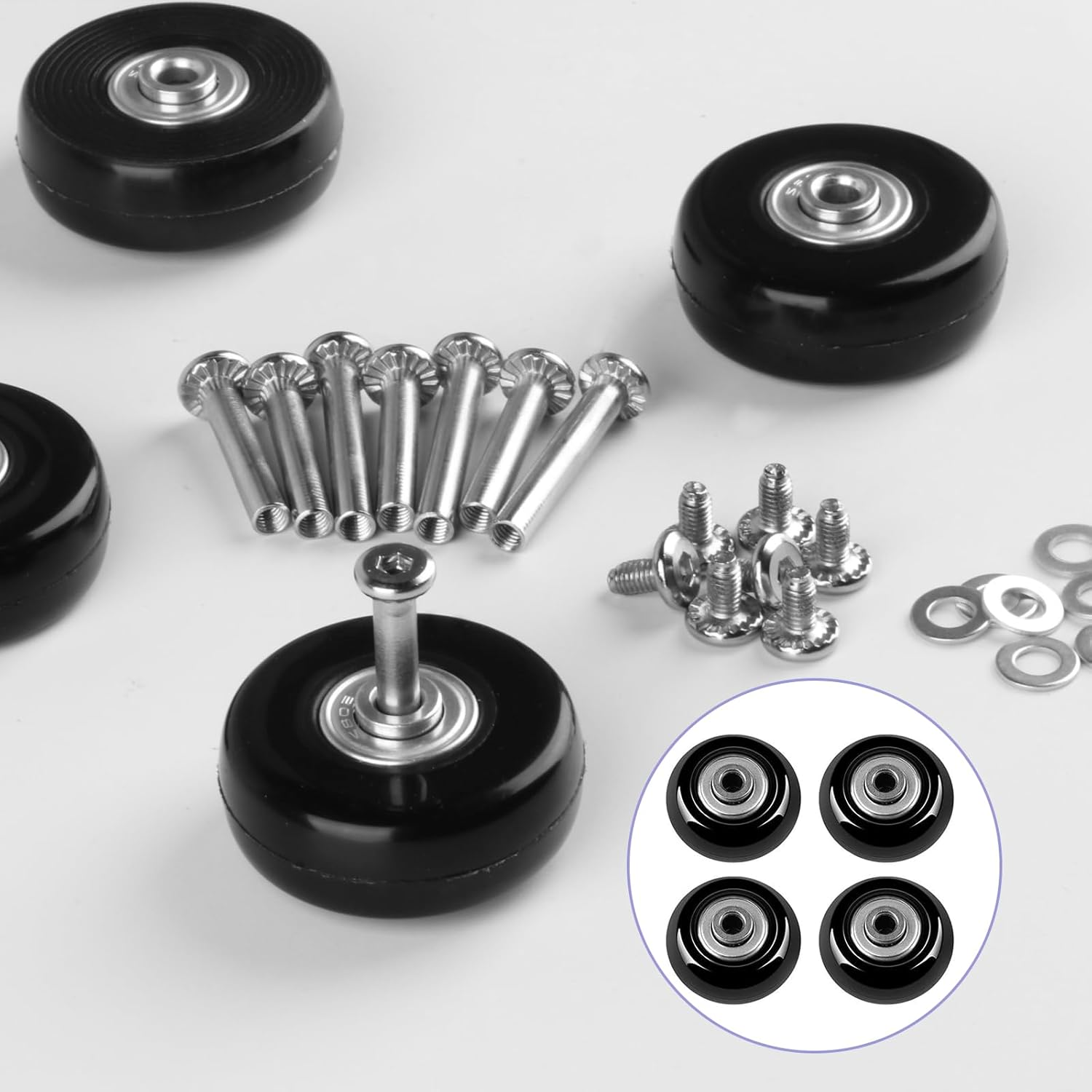 4-Pack Luggage Suitcase Replacement Wheels, 50Mm X 18Mm Rubber Swivel Caster Wheels Repair Kits for Suitcase Inline Skate Caster Board image number 3