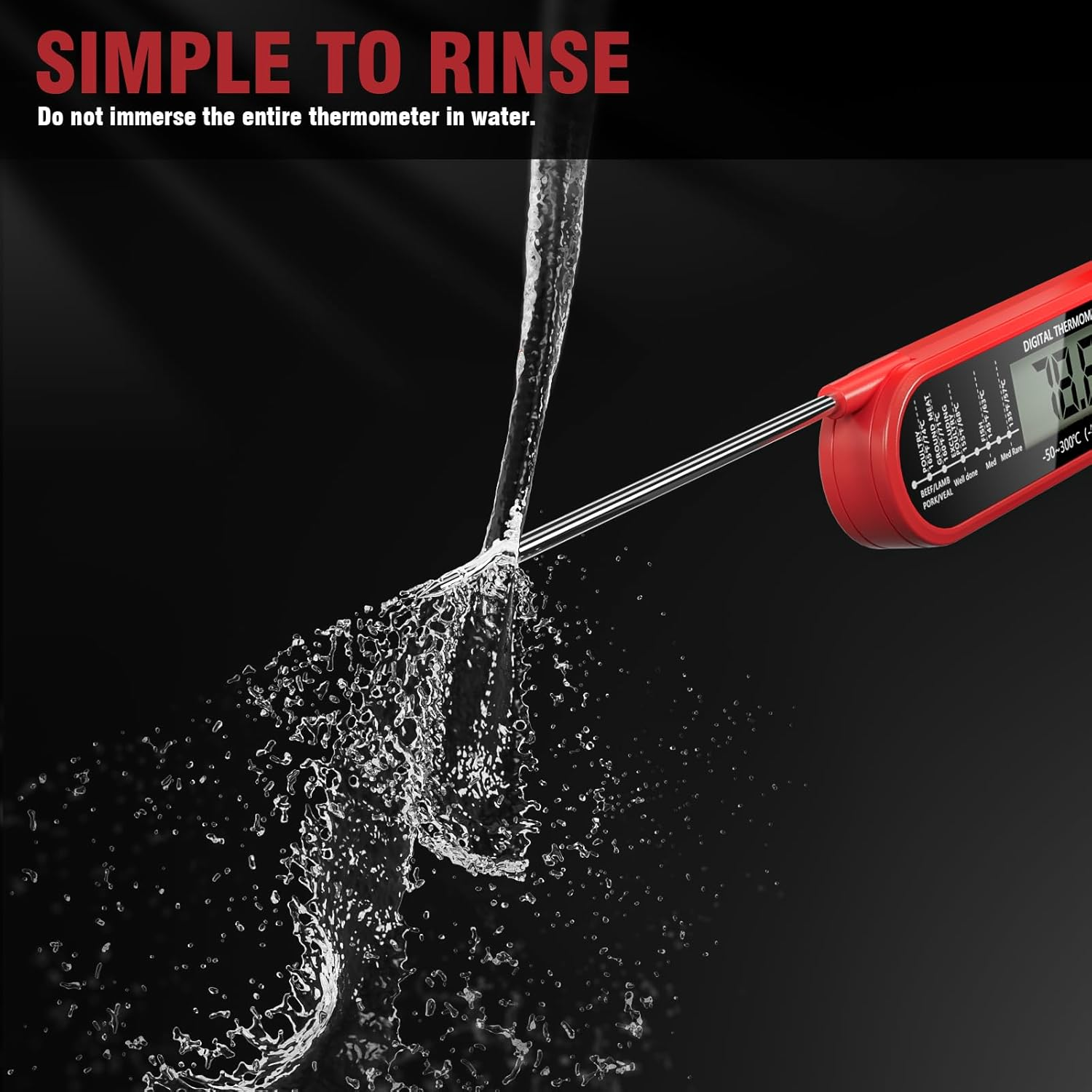 Instant Read Meat Thermometer Digital - Fast 4S Reading, -58&deg;F to 572&deg;F Cooking Food Thermometer with Auto-Rotate Display for Kitchen, BBQ, Grilling (Red) image number 2