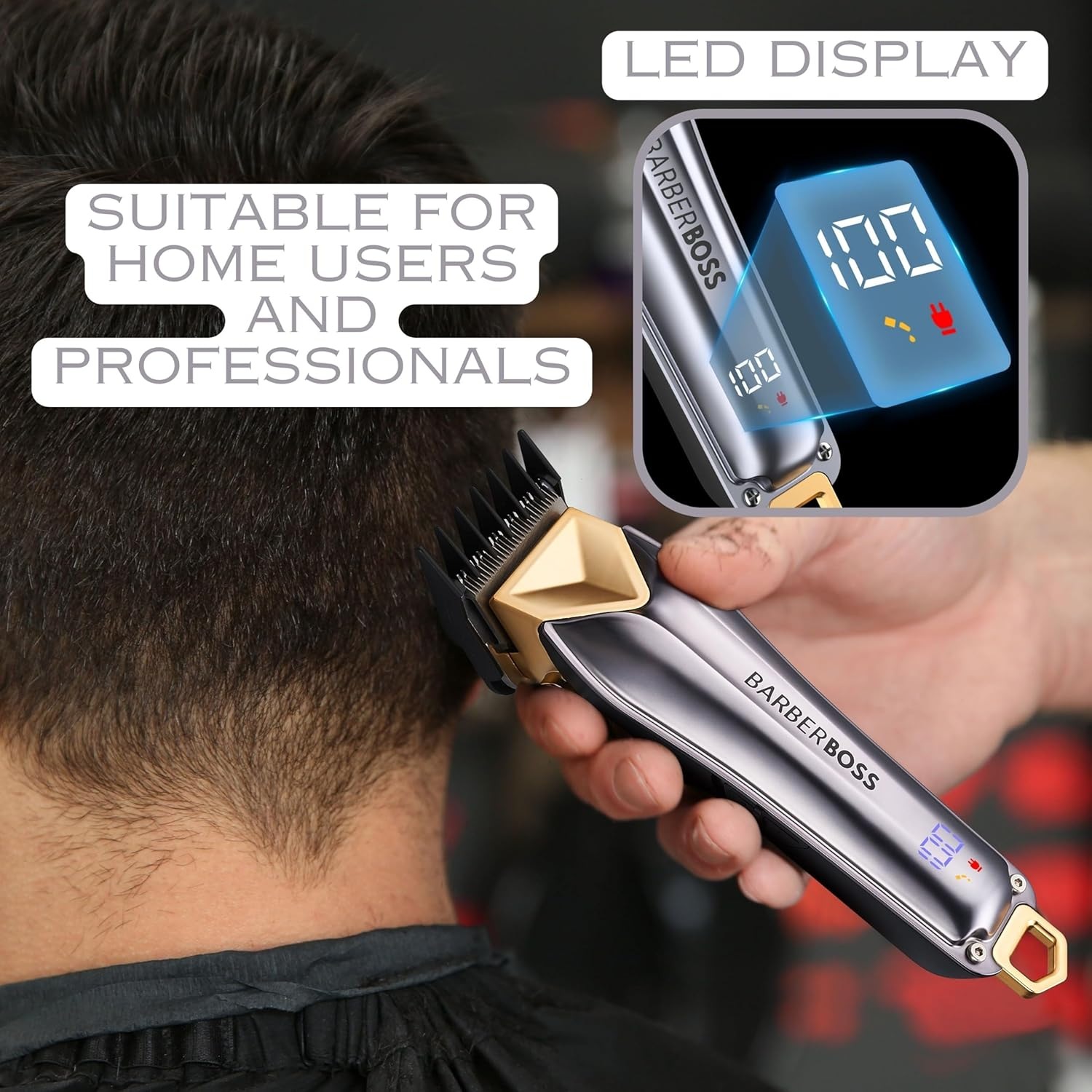 Barberboss Hair and Beard Trimmer Set for Men, Wireless Men'S Hair Trimmer with Adjustable Rotary Knob, 6 Attachments, USB Charging Function and LED Display, Complete Grooming Kit for Men image number 4