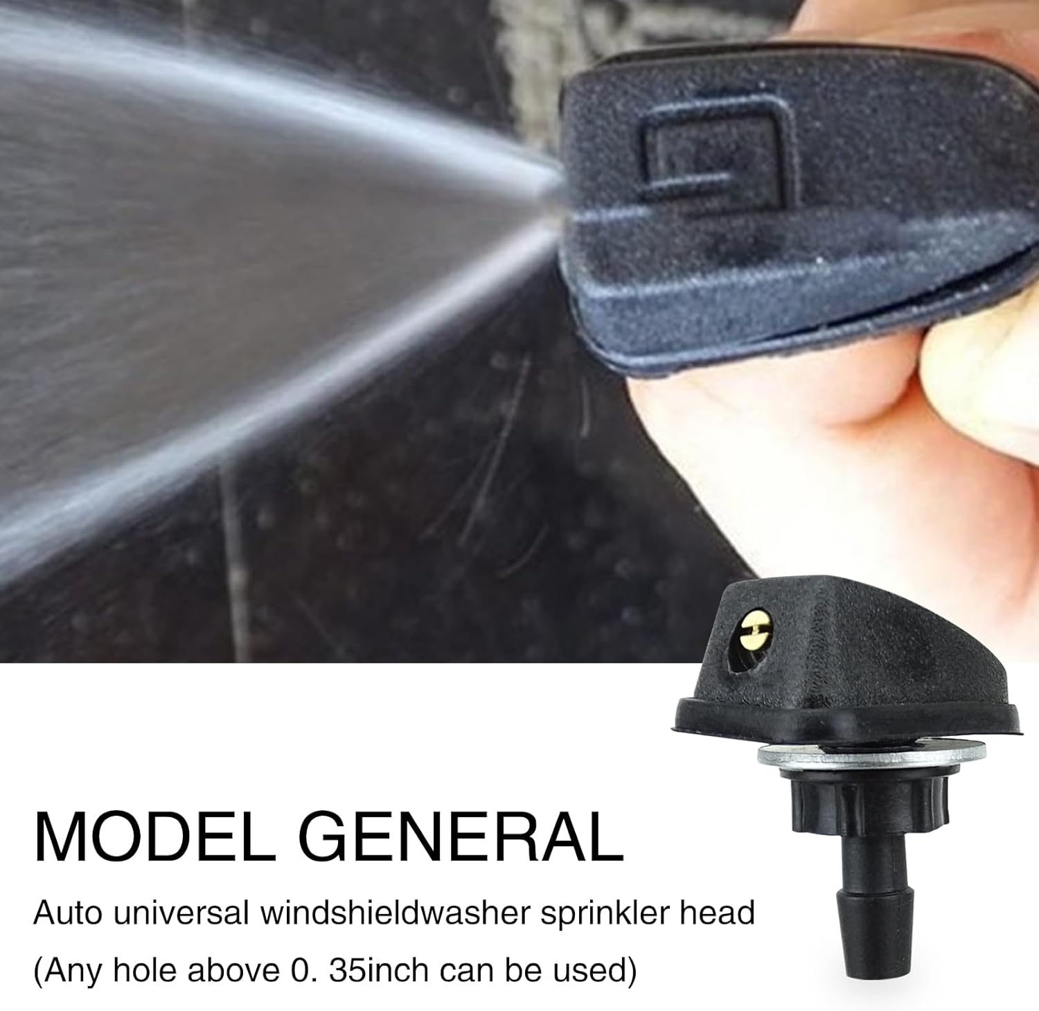 Pack-2 Car Front Windshield Washer, Automotive Wiper Nozzles, 0.31" Sprayer Head Replacement Parts, Single Hole Adjustable Fan-Shaped Kit, Universal for Most Cars, Trucks (Black) image number 4