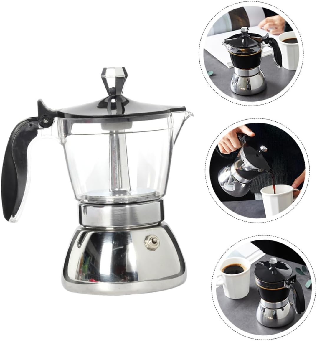 Transparent Coffee Pot for Home and Office Stainless Steel Filter Espresso Maker with Ergonomic Handle Visible Brewing and Easy to Use image number 3