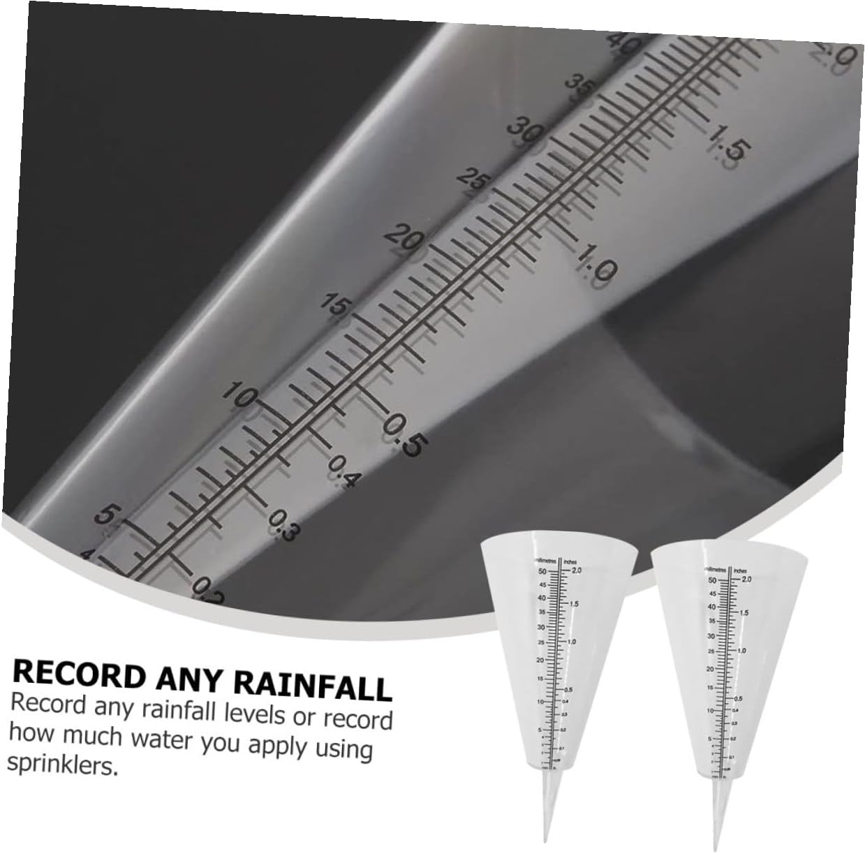 2Pcs Transparent Conical Rain Gauge with Easy-Read Scale for Outdoor Rainfall Measurement Farming Water Management Tool for Gardeners and Farmers image number 2
