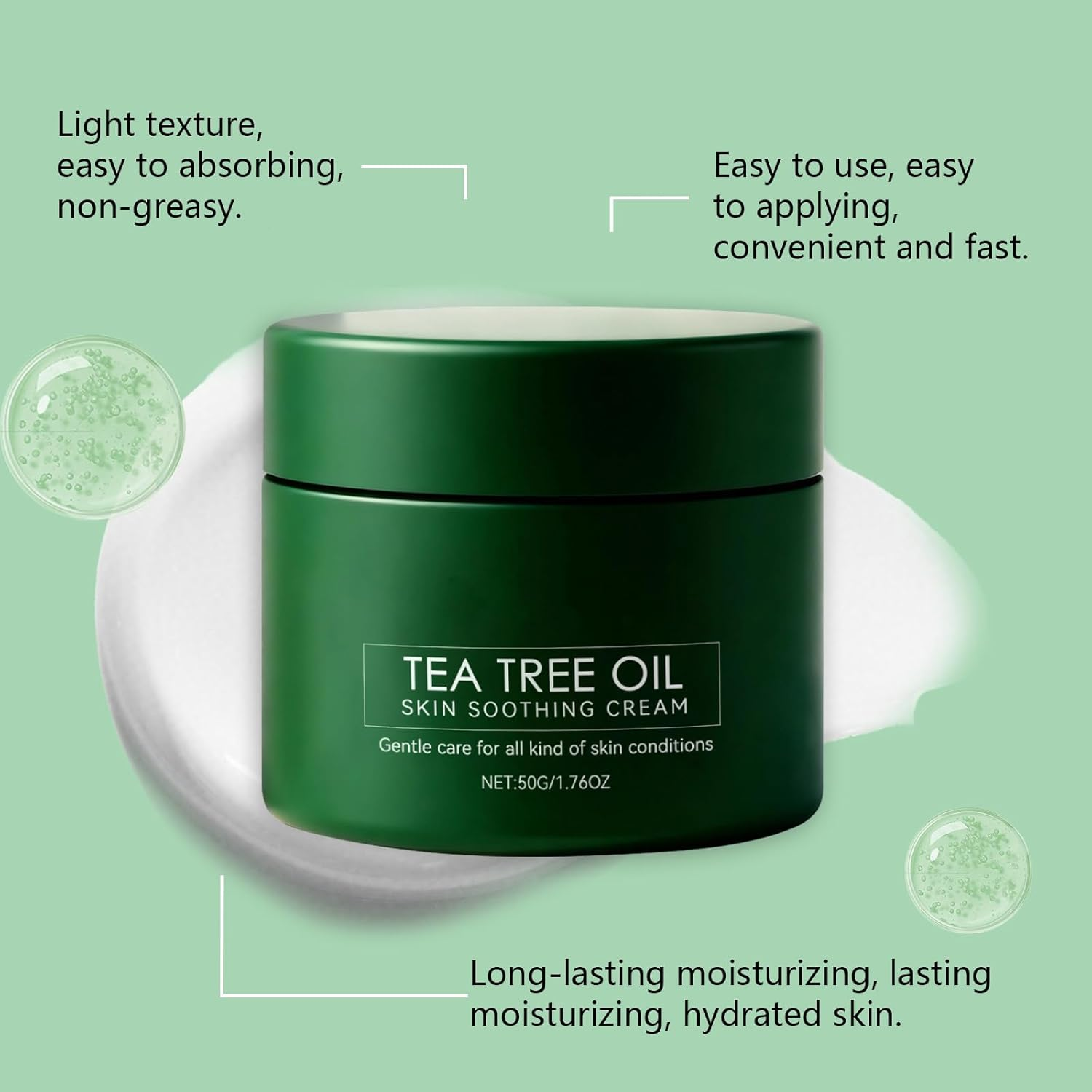 Tea Tree Oil Care Cream, Moisturizer for Dry Skin, Soothing & Hydrating Skin, Brightening, Fast Absorbing Body Cream for Women and Men, Gentle Care, Non Irritating (1Pcs)