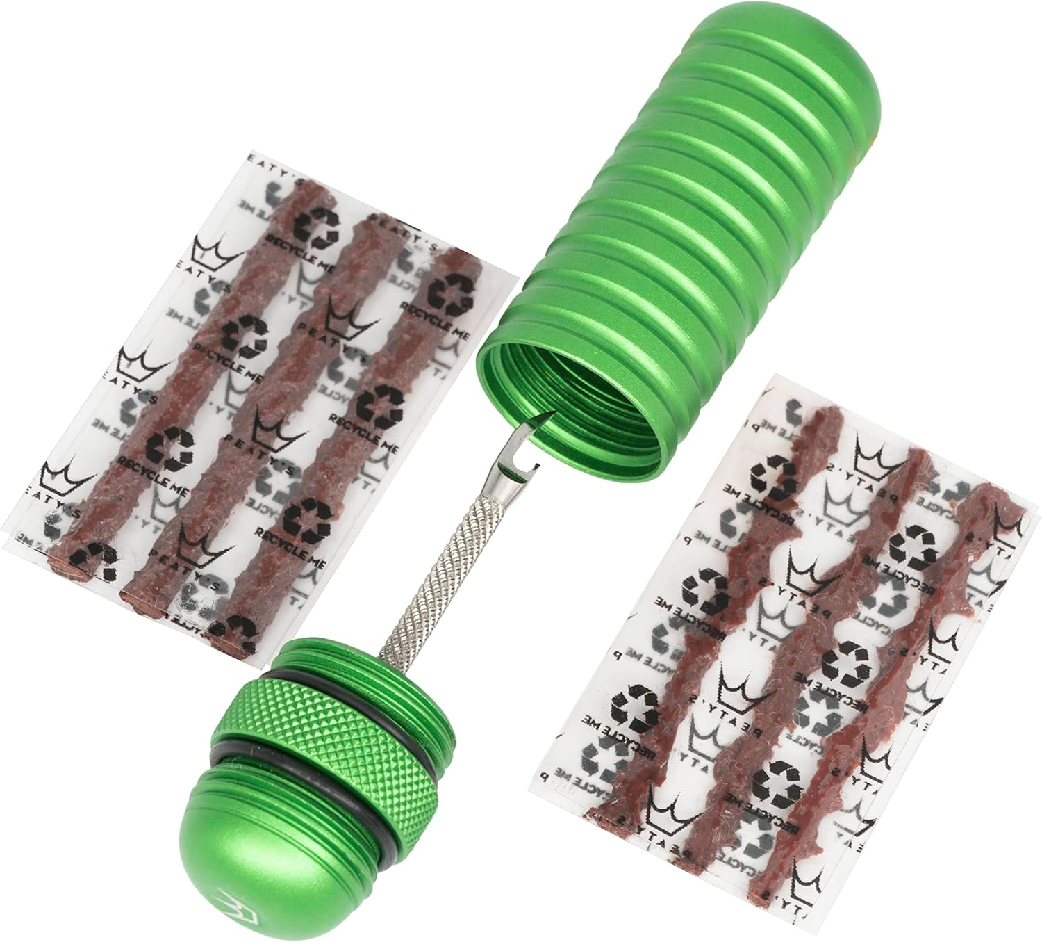 Peaty'S Tubeless Bike Tyre Puncture Repair Plugger Kit - for MTB, Road & XC Bicycle Tyres - Unique Single-Sided Fork, for Rapid Puncture Repair to Fix Punctures Fast - 3X 3Mm & 1.5Mm Plugs - Emerald