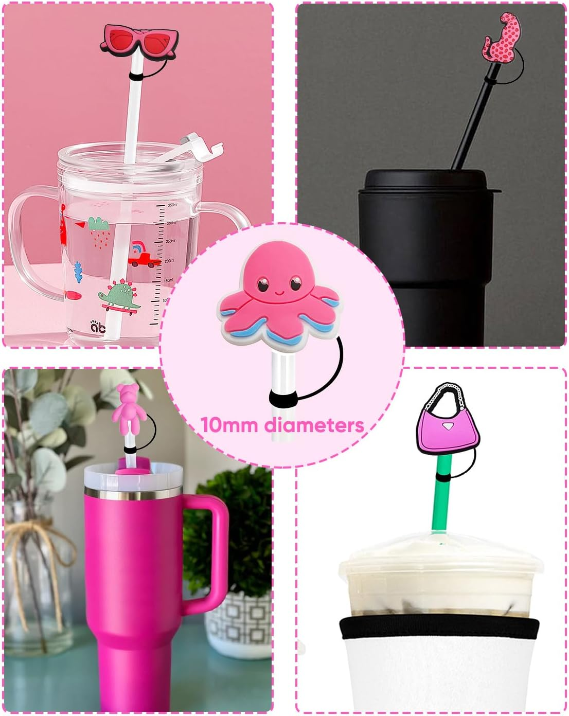 Straw Cover for Stanley Cup, 7Pcs 10Mm Straw Toppers for Stanley Straw Cover 20, 30, 40 Oz Tumbler, Reusable Silicone Straw Tips Covers as Stanley Sccessories