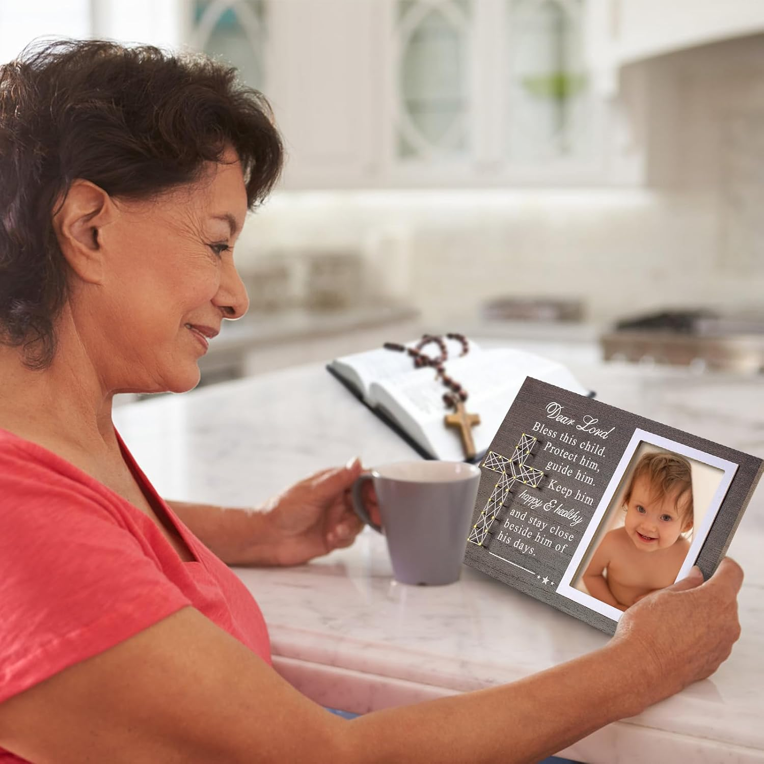 Yakucho Baptism Picture Frame for Boys and Girl - Blessing Card in Frame, Baby Boy Baptism Gift, 4X6 Inch Double Frame for Christening, Nursery Decor Keepsake (Baptism Gifts for Boys) image number 1