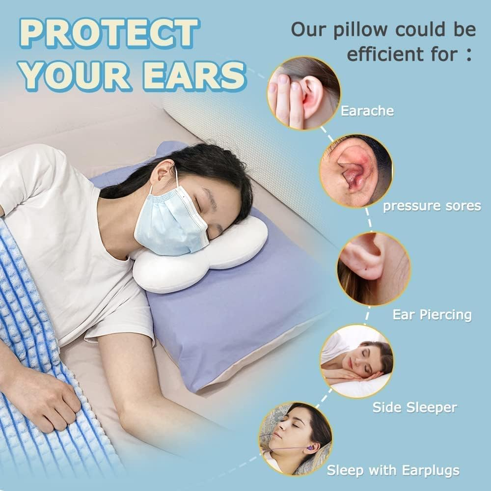NEPPT Ear Piercing Pillow for Side Sleepers Donut Pillow with Ear Hole, CNH, Relief Pain Ear Inflammation and Pressure Sores Guard Protector Earplugs Support Pillow for Sleeping image number 2