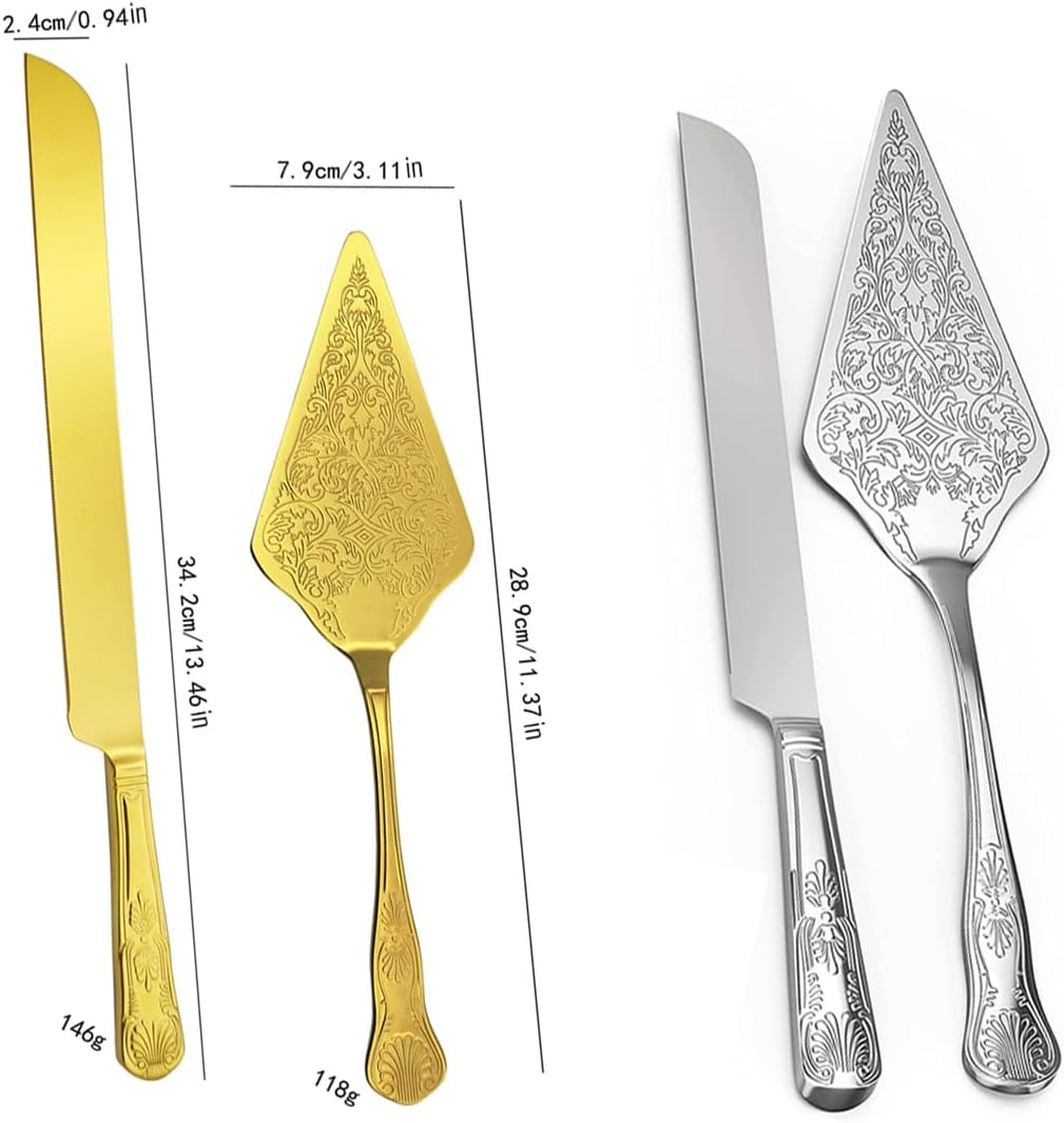AIMALL Stainless Steel Cake Knife and Server Set 13.46In & 11.37In for Dessert Pastry Cutting and Serving &ndash; Elegant Engraved Utensils with Ergonomic Handle image number 4