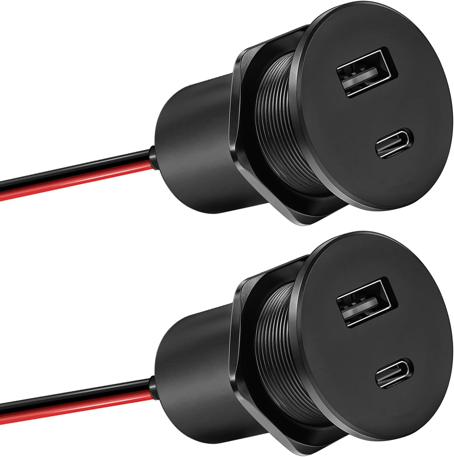 USB Socket 12V Aluminum, Dual Port 18W QC3.0 USB-A & 30W PD3.0 USB-C for RV Camper Van Caravan Boat Trailer Truck Car Yacht image number 2