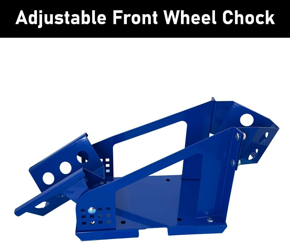 17"-21" Motorcycle Front Wheel Chock 12 Adjustable Holes Trailer Stand Blue image number 3