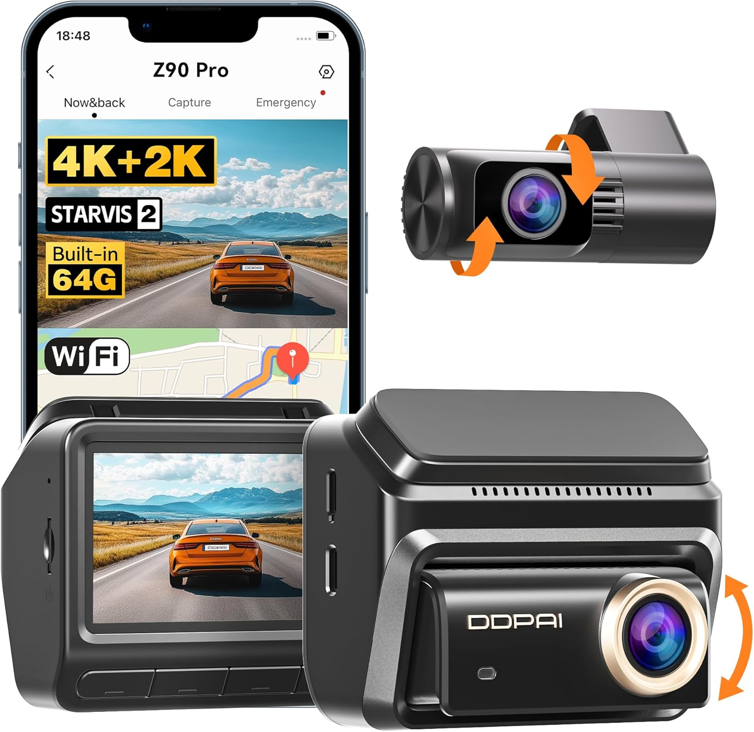 DDPAI 4K+2K Dash Cam Front and Rear, STARVIS 2 IMX678 Dash Cam for Cars, Free 64G Emmc, Dual HDR, 5G Wifi, GPS, 3" IPS, AI ISP Night Vision, 24H Parking Mode, 4G Available, ADAS, Z90 Pro image number 5