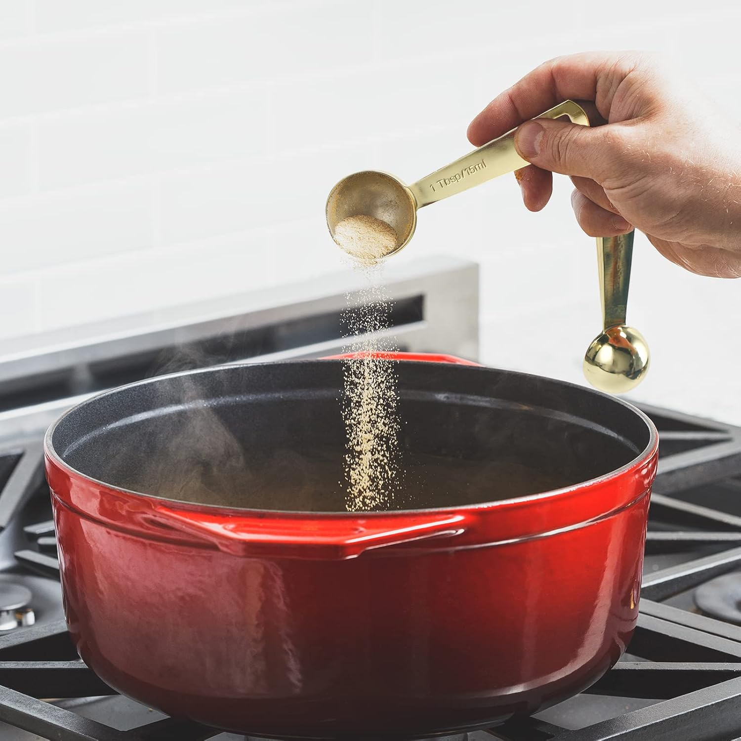 Gold Measuring Spoons, Heavy Duty 18/8 Stainless Steel Measuring Set of 6 Piece: 1/8 Tsp, 1/4 Tsp, 1/2 Tsp, 1 Tsp, 1/2 Tbsp & 1 Tbsp Measuring Liquid and Dry Ingredients for Cooking Baking Gift Set