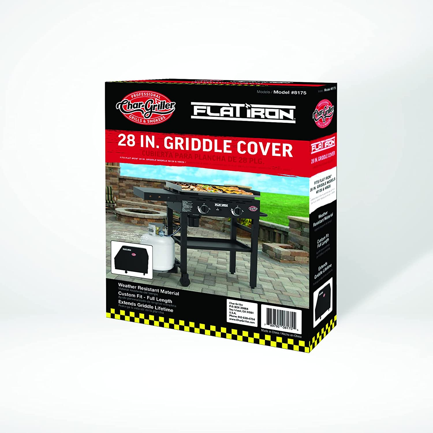 Char-Griller 8175 Flat Iron 2 Burner Outdoor Gas Griddle Grill Cover, Black image number 4
