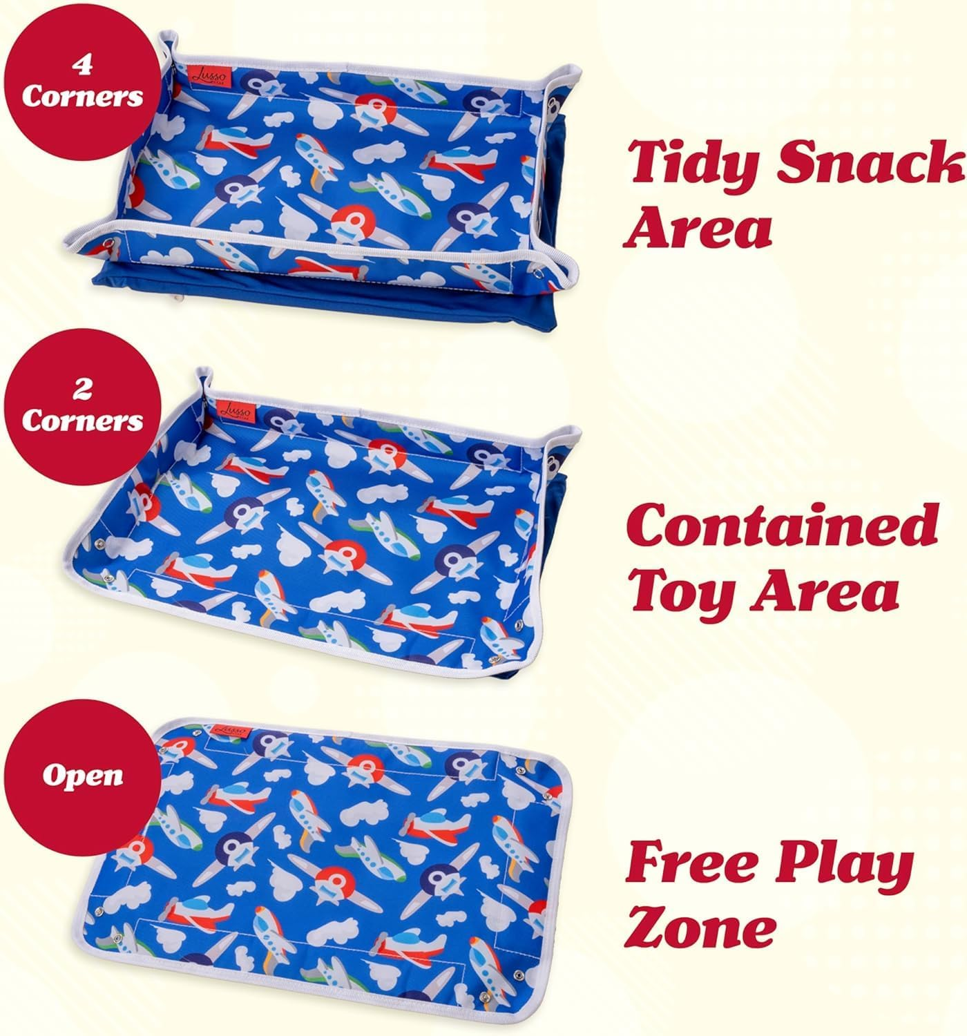 Lusso Gear Airplane Tray Table Cover with Pockets for Toddlers & Kids - Airplanes Pattern - Foldable & Rollable Lap Desk with Carabiner Clip - Toddler Travel Essentials & Plane Activities - Dinos image number 5