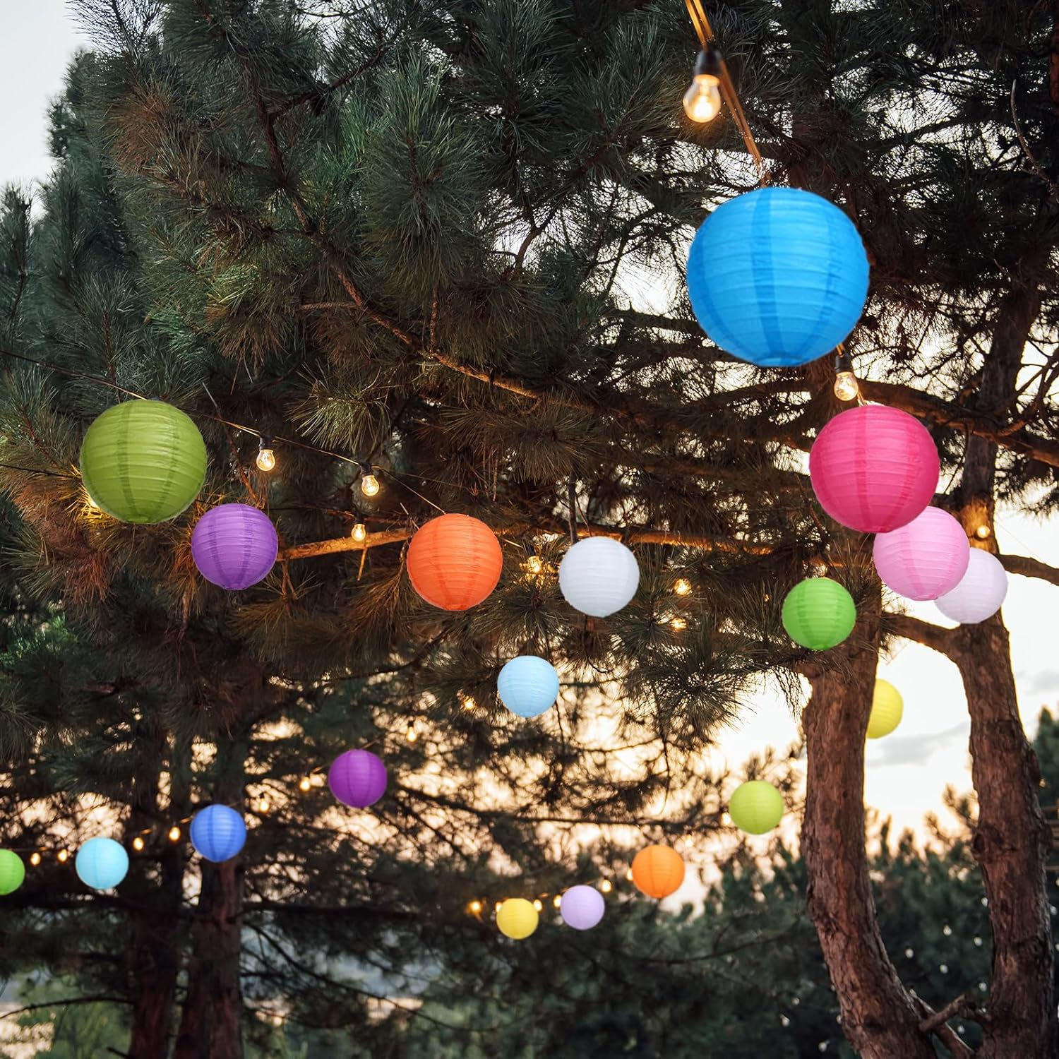 LEMESO 20 PCS Colorful Paper Lanterns 10 Inch / 25 Cm Chinese Lantern Hanging round Paper Lampshade Party Decorations image number 5