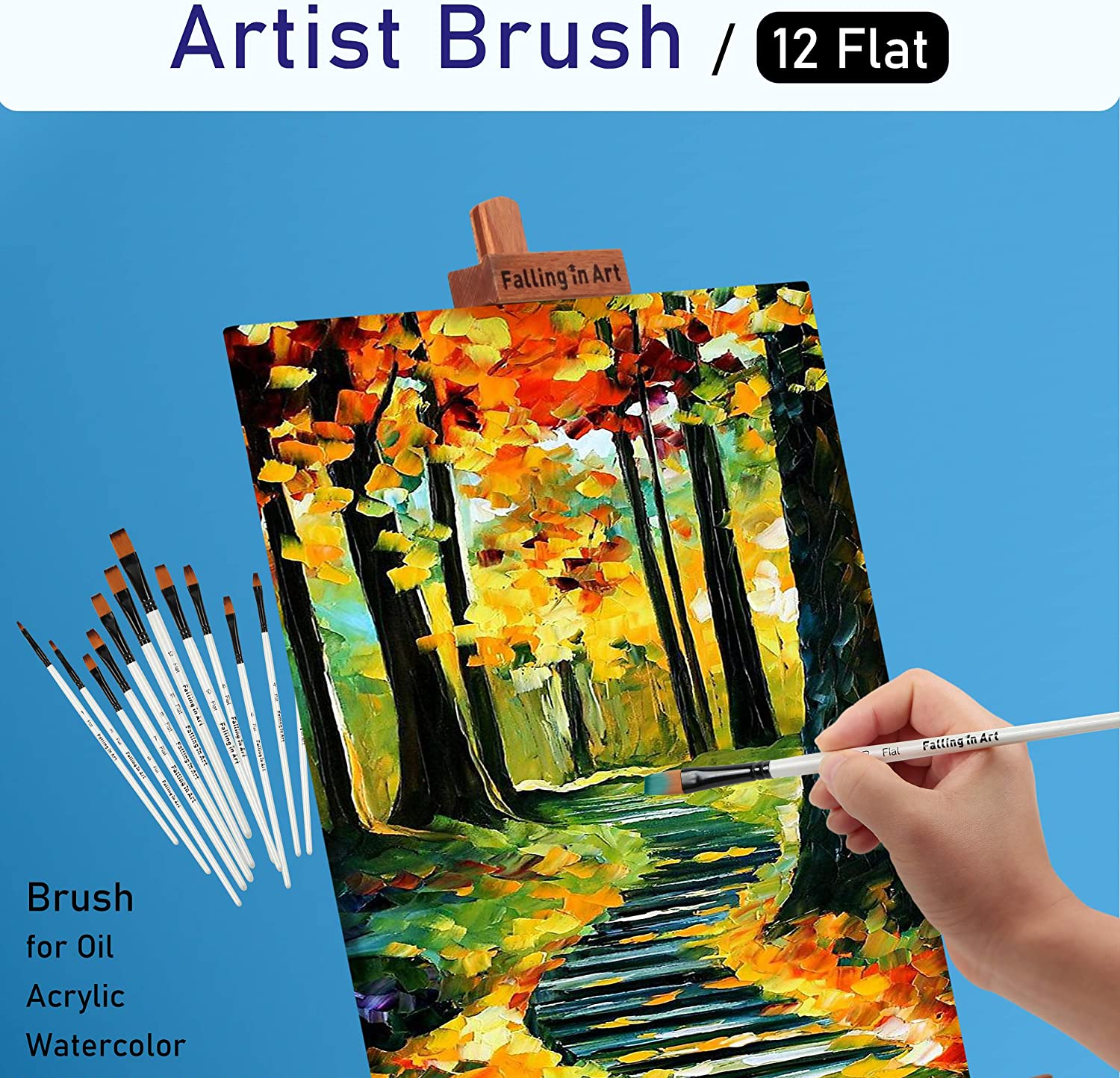 Falling in Art Paint Brushes Set, 12 PCS Nylon Professional Flat Paint Brushes for Watercolor, Oil Painting, Acrylic, Face Body Nail Art, Crafts, Rock Painting image number 2