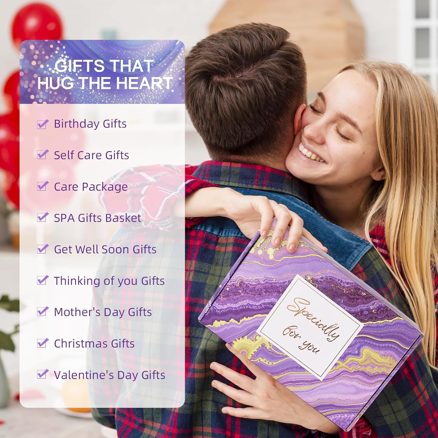 Luxury Lavender Birthday Gifts for Women &ndash; Purple Self Care Spa Gift Basket with Flannel Blanket &ndash; Relaxing Get Well Soon Gifts Set for Mom, Wife, Sister, Friend