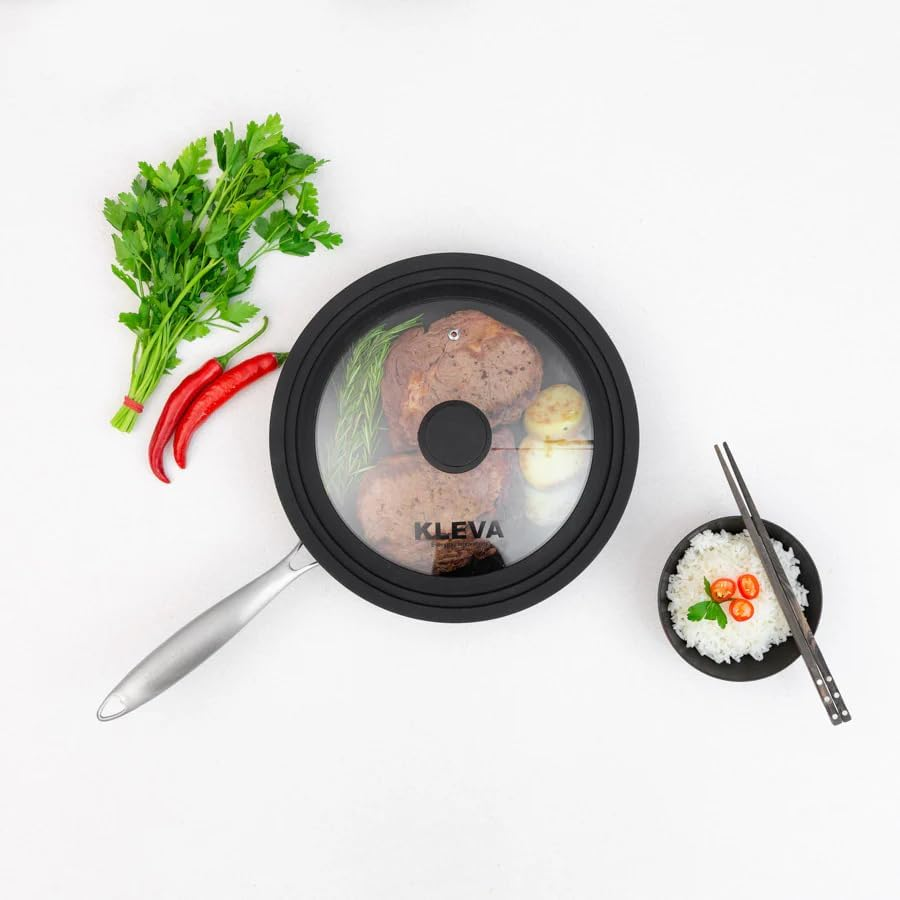 Kleva Range Universal Perfect Pro Pan Lid. Fits Any Size Pan 26-30Cm! Universal Glass Pot Lid W. Silicone Rim. Pot Cover for 26Cm, 28Cm & 30Cm Cookware. Heat-Resistant, Shatterproof (26-30Cm) image number 5