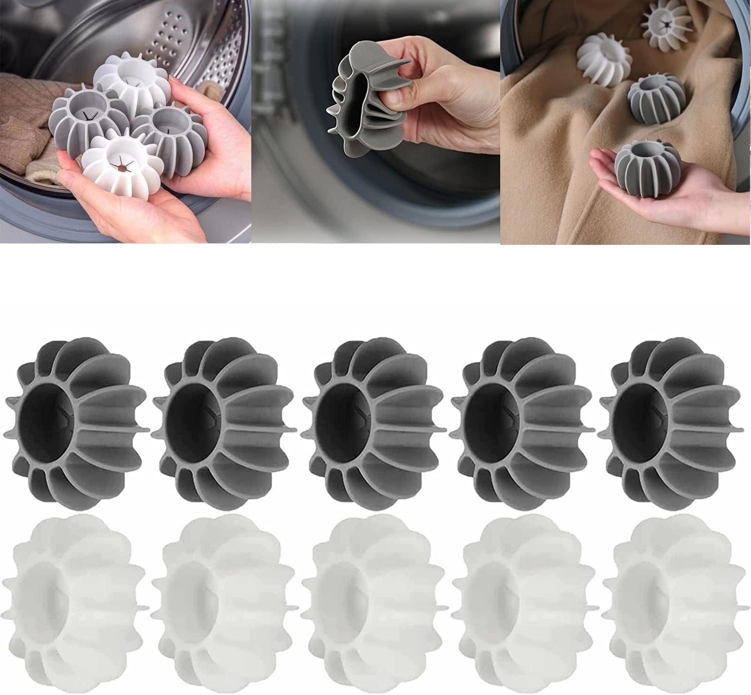10Pcs Reusable Anti-Winding Washing Machine Ball, Dryer Balls Laundry for Anti-Winding Clothes & Deep Cleaning, Anti-Winding Tidy Clothes Laundry Balls for Washing Machine (4 * 6Cm, Gray+White) image number 3