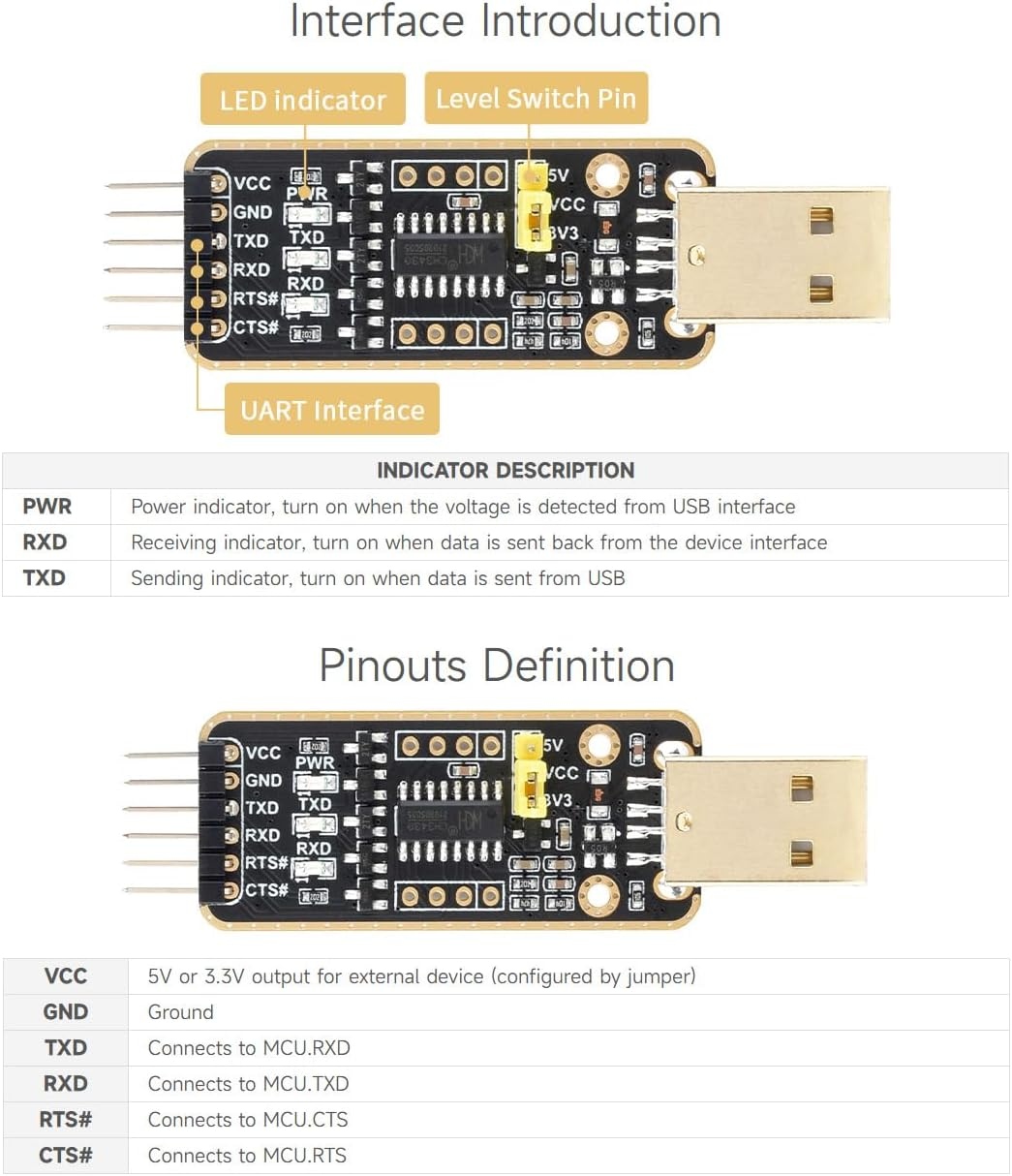 Waveshare USB to UART Communication Module High Baud Rate Transmission with Type-C Connectors Multi-Device Applicable Multi-System Compatible-Type-C Connectors - Ch343 Usb Uart Board (Micro) image number 5
