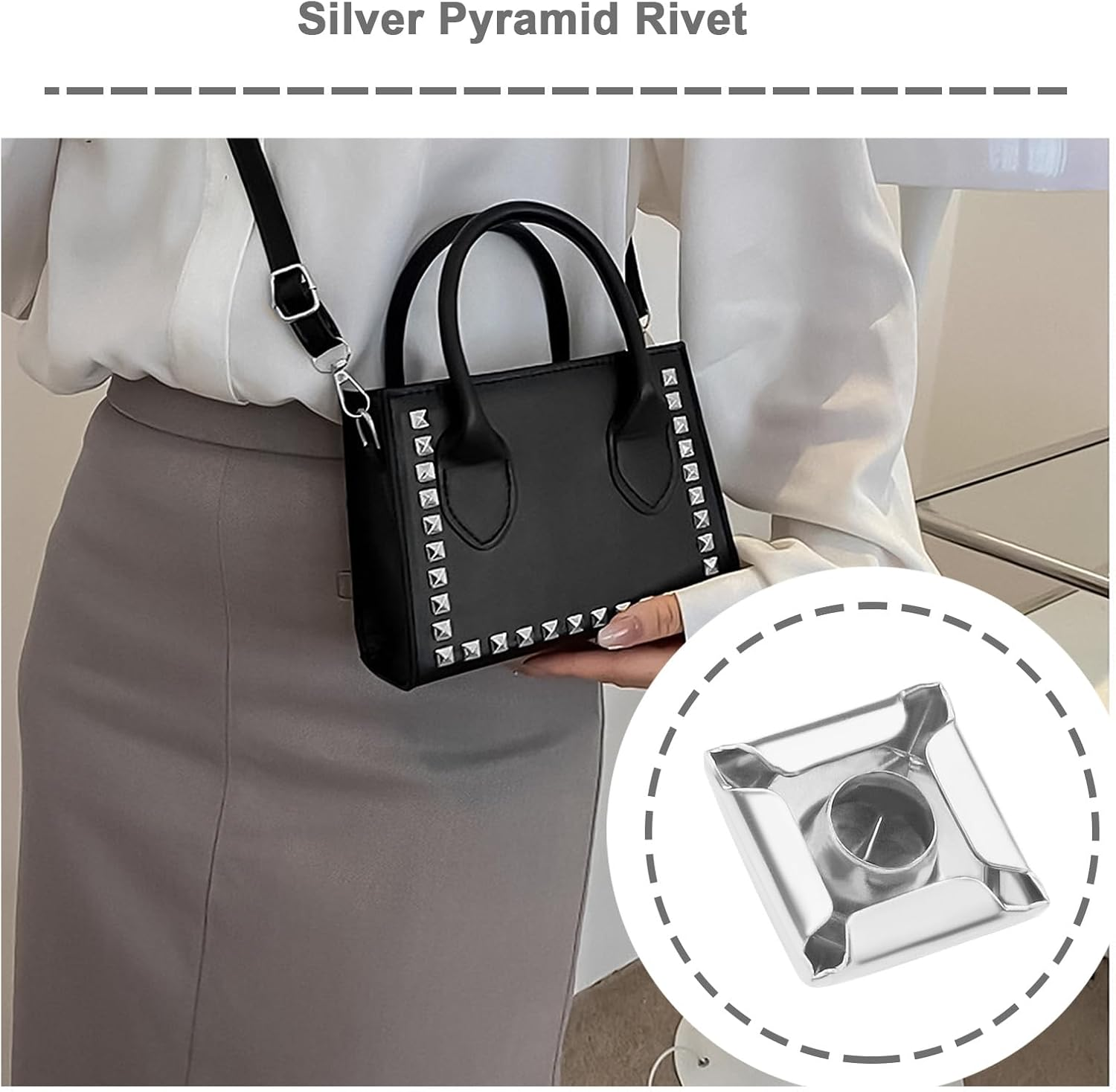 SING F LTD 200Pcs Pyramid Rivets Spike Square Studs Rivets Spike Screw Craft Punk Novelty Jewerly Accessories DIY Decoration for Leather Clothing Shoes 8X8Mm image number 6