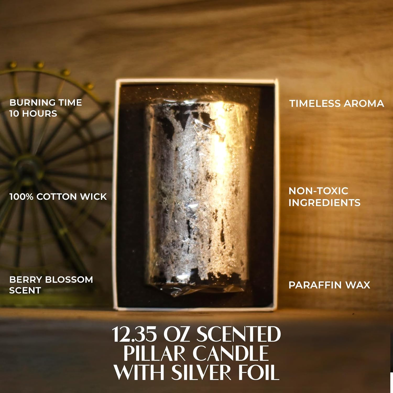 Apexor Black Pillar Candle with Silver Foil Berry Blossom Scented Candle, Smokeless Decorative Candle for Wedding, Birthday Gift, Home & Dinner D&eacute;cor image number 5