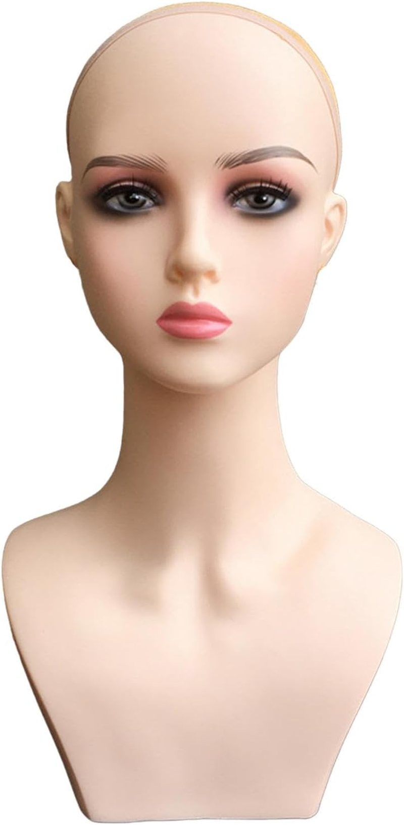 Eigell Female Wig Head Mannequin with Shoulder Smooth Durable Multifunctional Wig Display Model Manikin for Wigs Making Styling Earrings Hairpieces, Style A