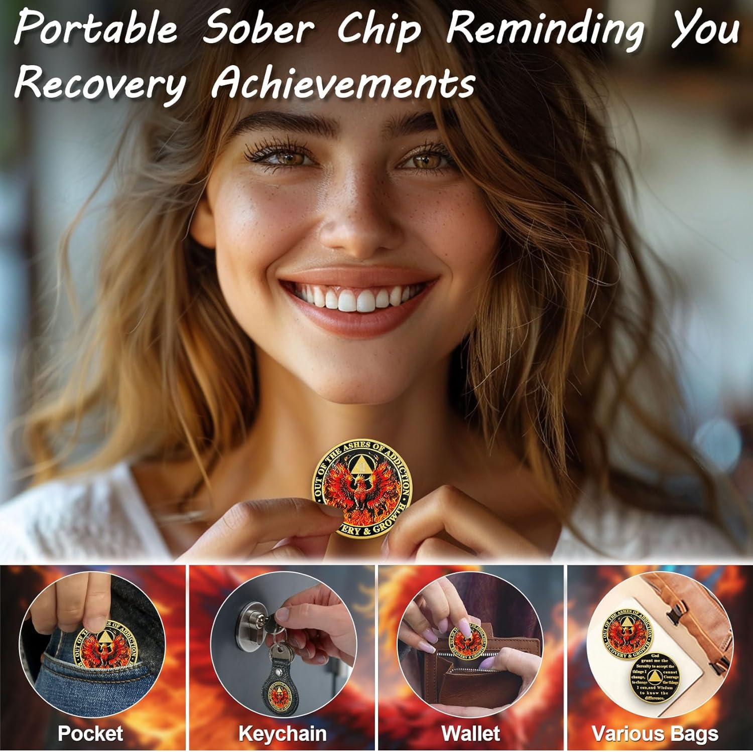 ACGZQY 2 Year Phoenix Sobriety Chip - Alcoholics Anonymous Recovery Gift for Men Women image number 4