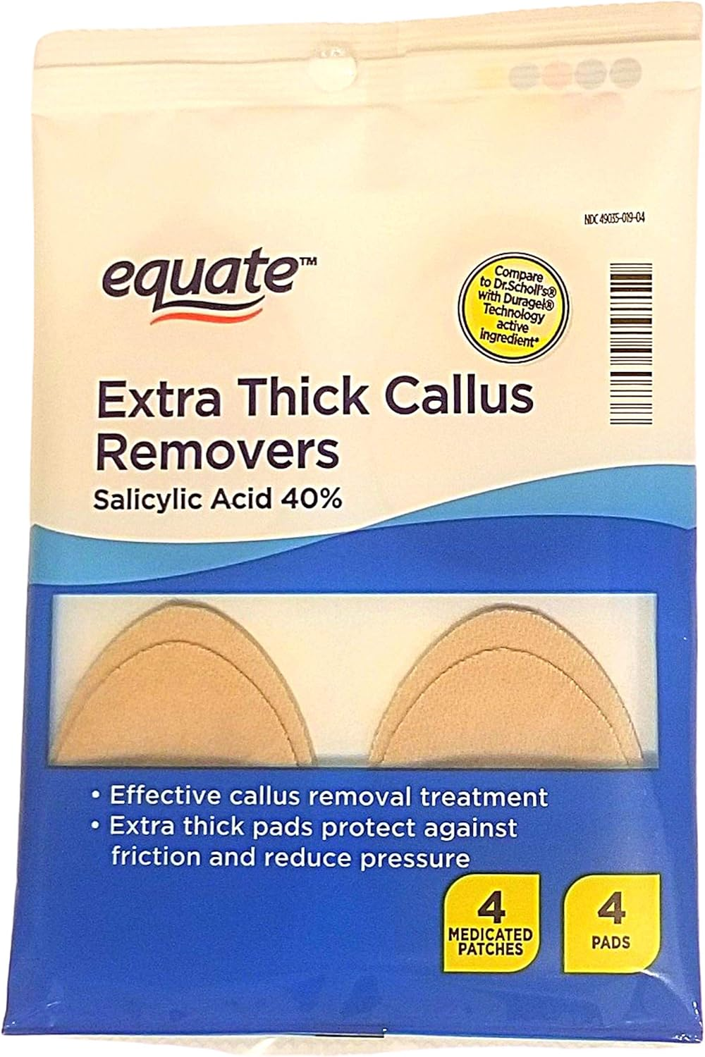 Equate Extra Thick Callus Removers with Salicylic Acid, 4 Pads, 4 Patches; Compare to Dr. Scholl'S