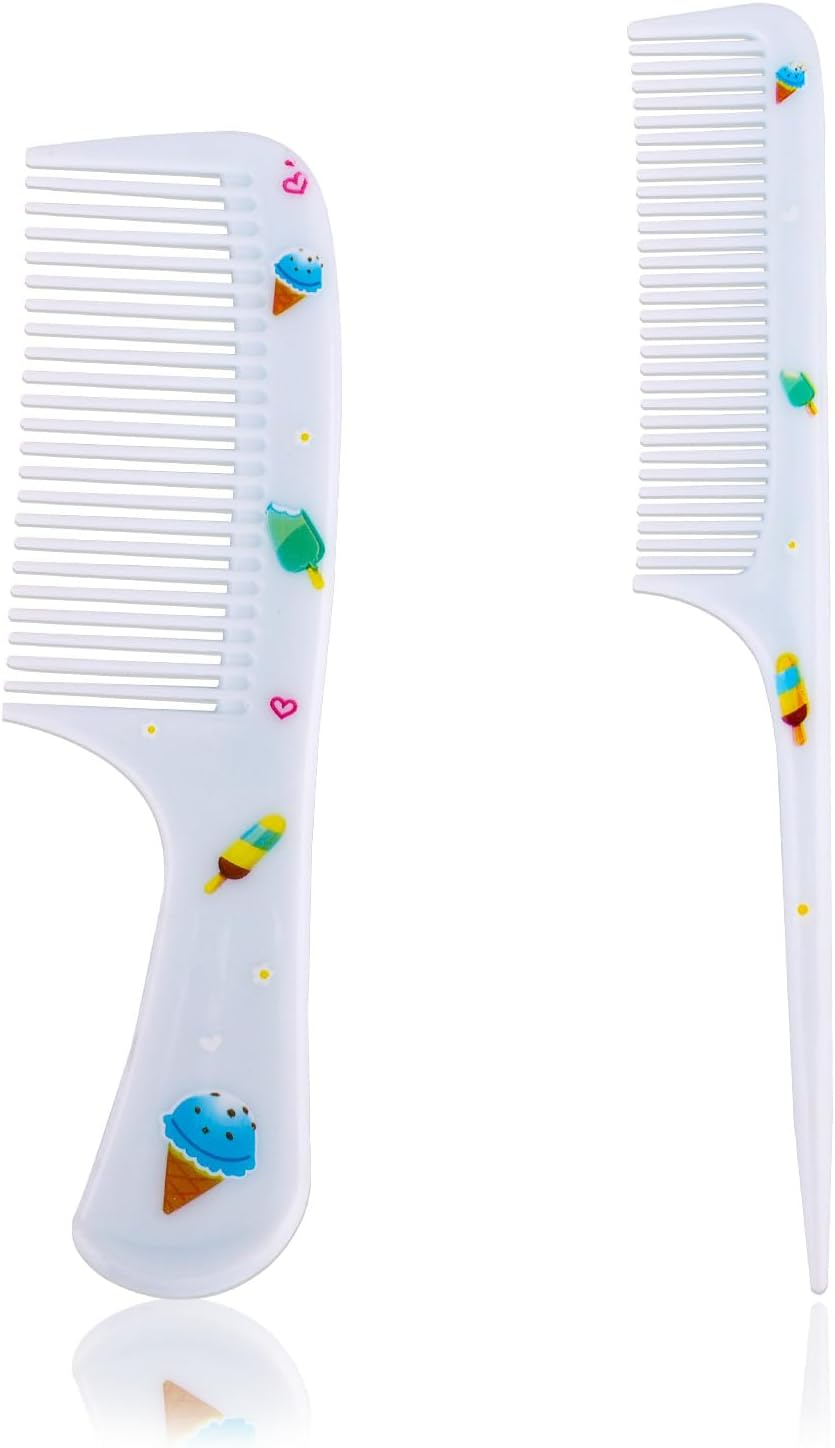 2Pcs Cute Hair Comb Set, Fine Tooth & Rat Tail Styling Comb Mini Baby Plastic Hairbrush Tools Accessories for Toddlers Kids Women All Hair Types (Pink Whale)