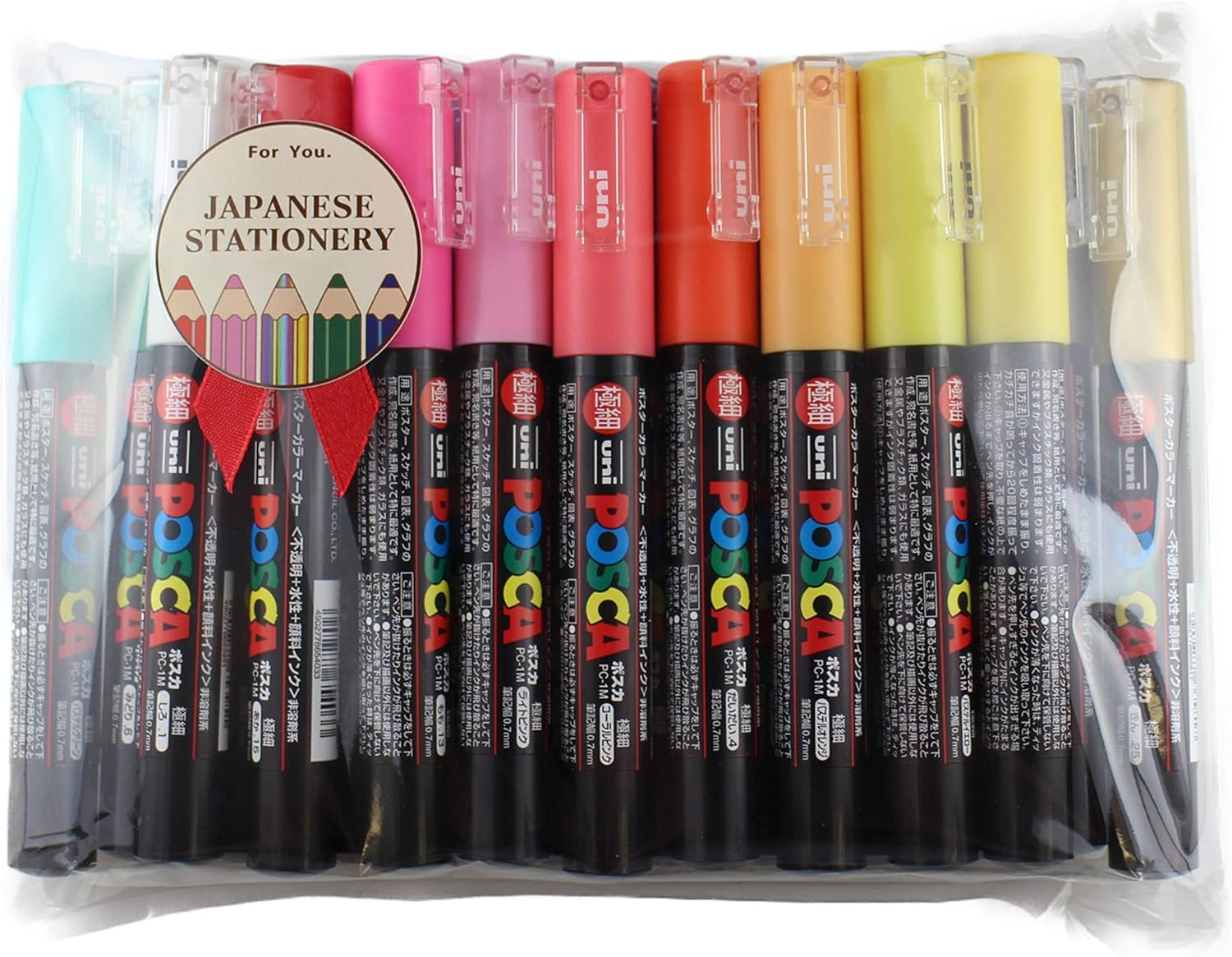Posca Paint Markers Pen 21 Colors Set Extra Fine Point PC1M Japanese Stationery Marking Pen, W/Original Pen Case Made in Japan