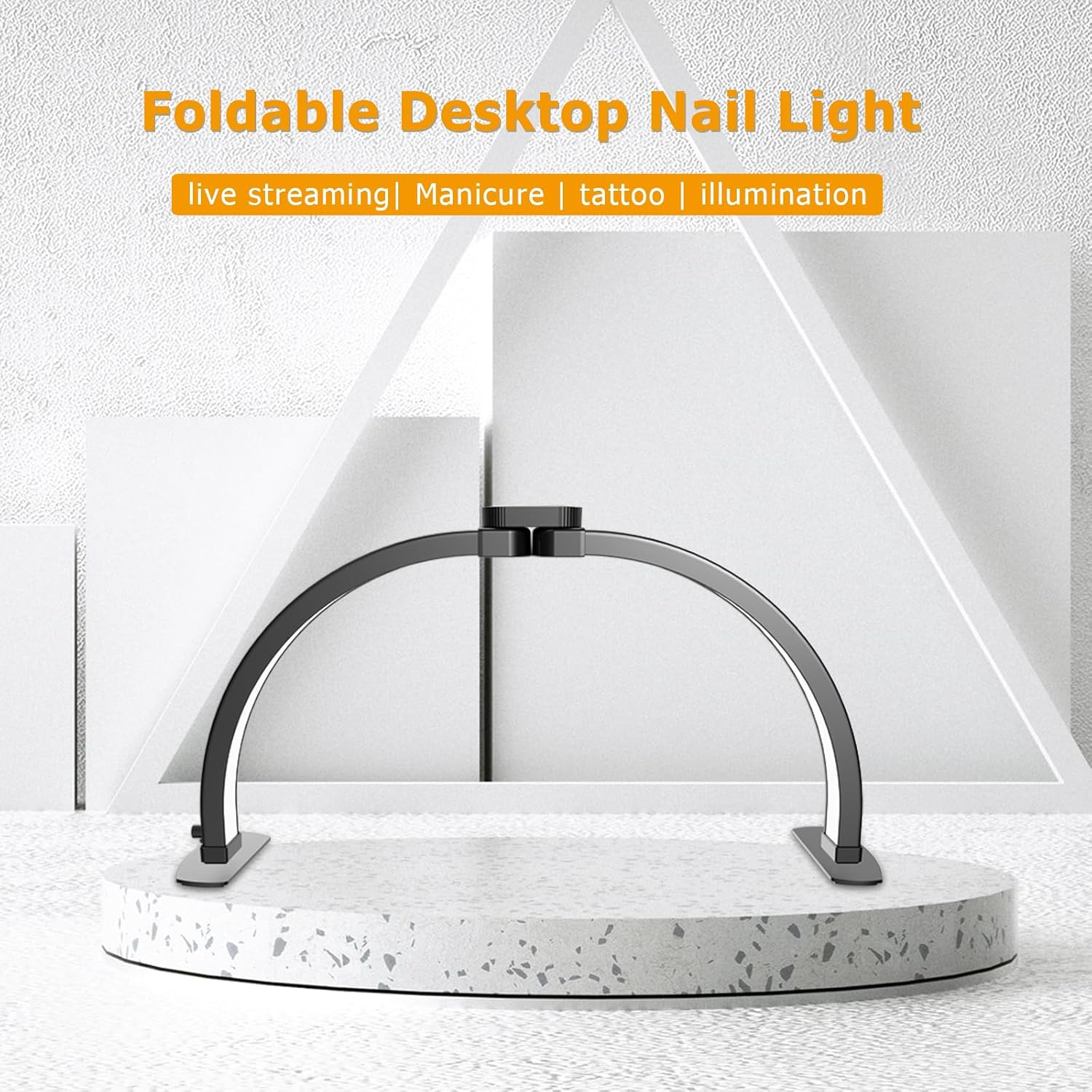 SAILESI 29Inch Half Moon Light for Nail Desk, 4700LM 38W Foldable Nail Table Lamp with 3 Color Temperature 3000K-6000K,10 Brightness Dimmable, Lash Light for Beauty Manicure Eyelashes Tattoos, Black image number 3