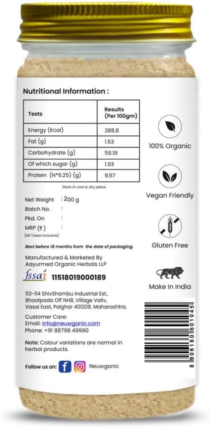 Neuwganic - Organic Bhringraj Powder | India Organic and USDA Organic Certified | Ideal for Hair Care | 200 Gm Pack of 1 image number 2