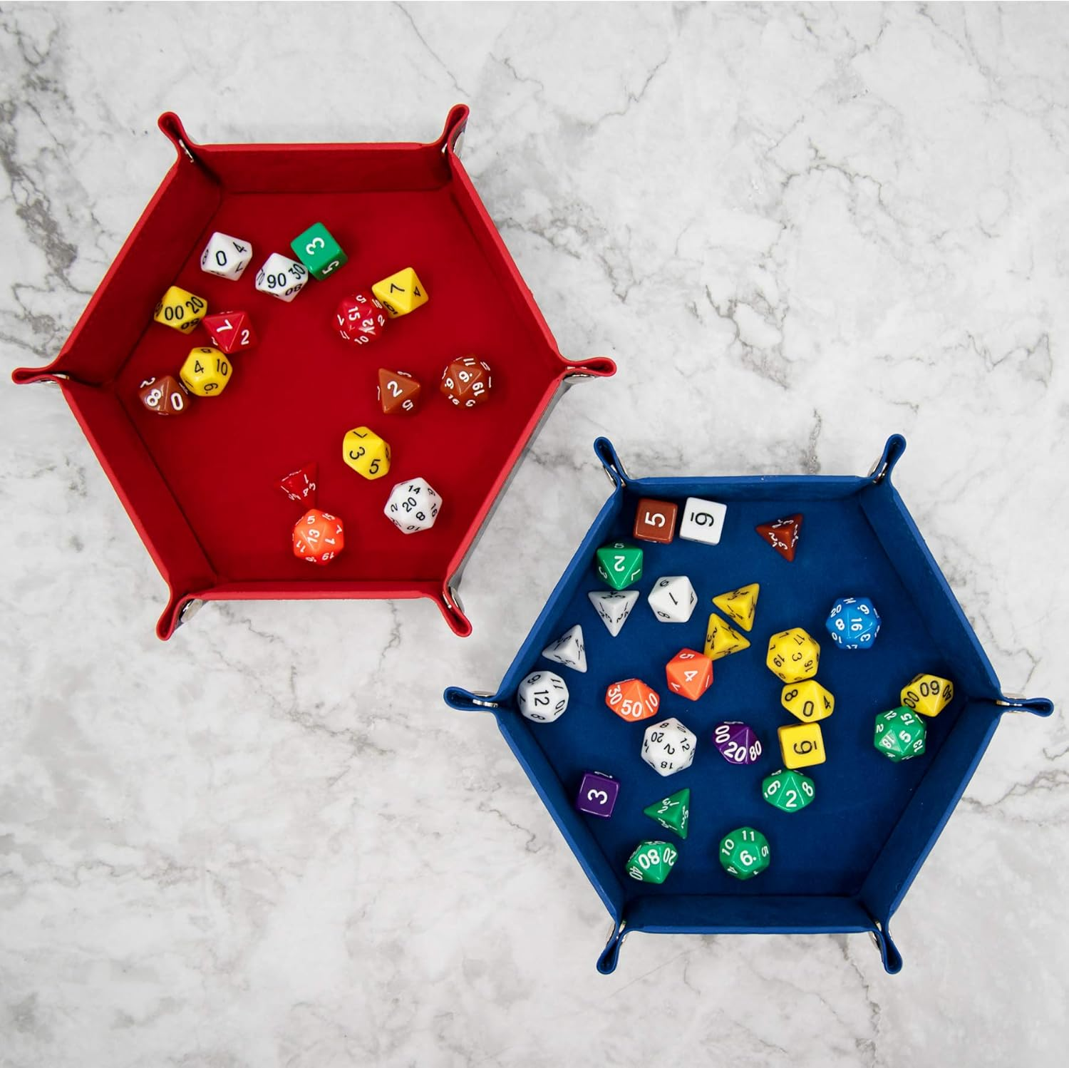 SIQUK 2 Pieces Dice Tray PU Leather Dice Folding Hexagon Tray Dice Holder for Dice Games like RPG, DND and Other Table Games (Red and Royal Blue) image number 4