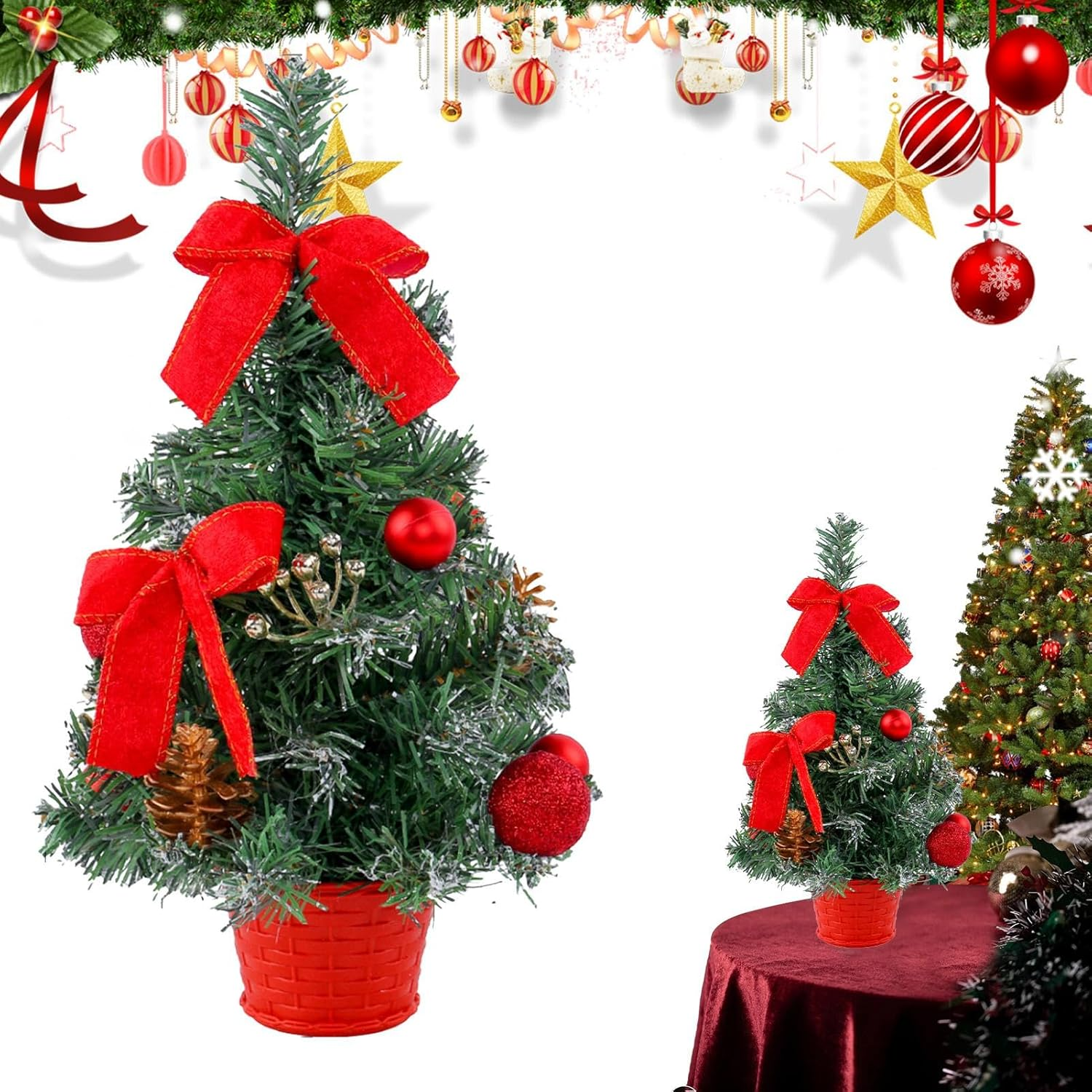 Tabletop Christmas Tree, Home Artificial Pine Tree for Table, Table Small Christmas Tree with Christmas Ornaments for Window, Door, Shelf image number 5