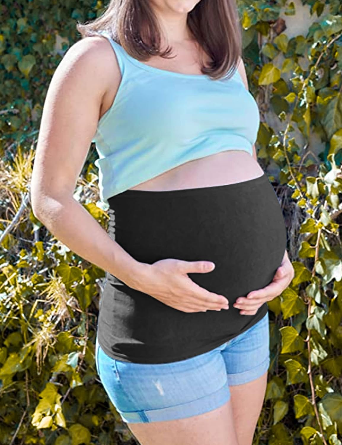 Rheane plus Size Maternity Belly Band, Pregnancy Band for Pants Clothes (Black+Black XXL) image number 2