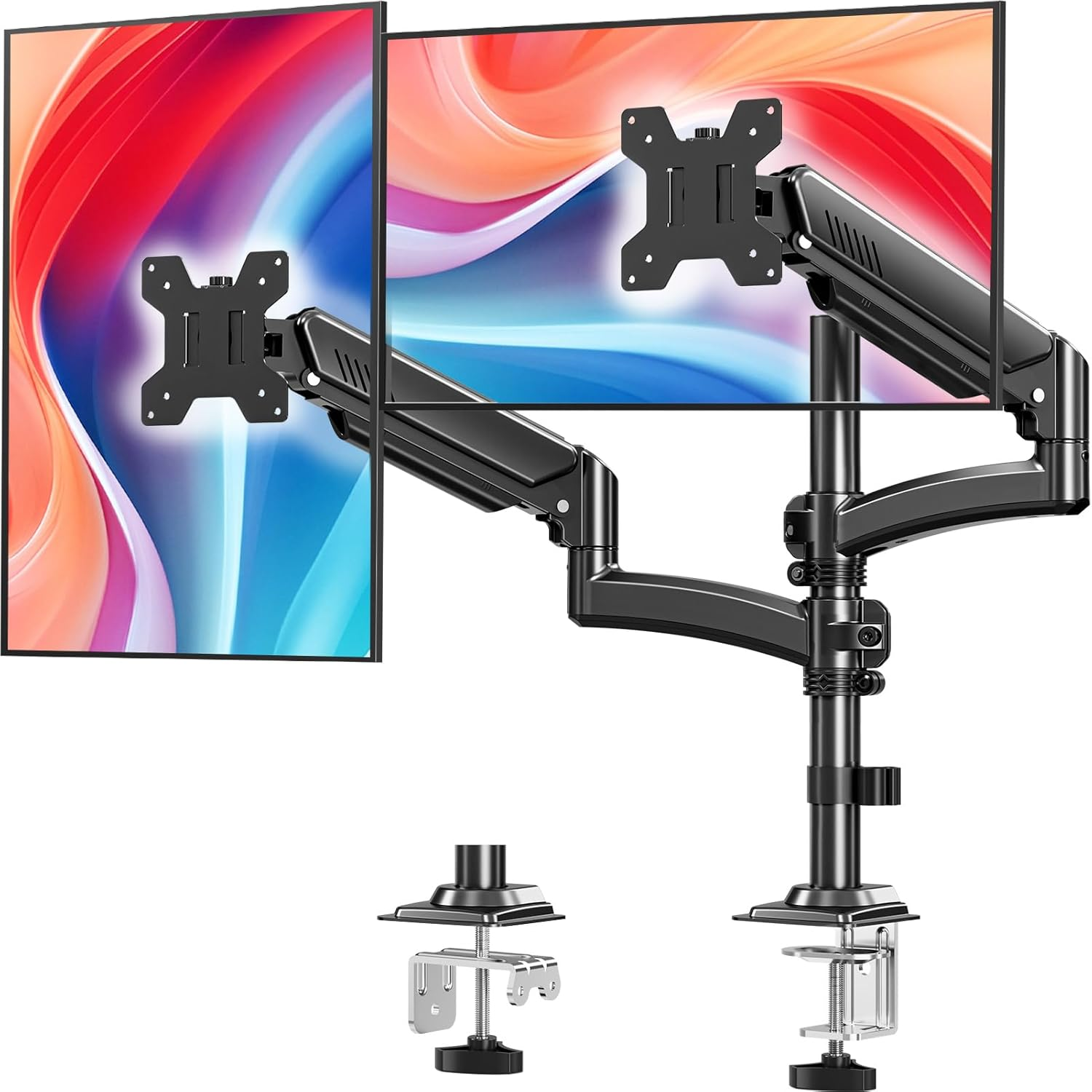 Dual Monitor Stand for Desk, Taller Monitor Arms for 2 Screens up to 32 Inch, Ergonomic Adjustable Gas Spring Double Computer Monitor Mount, Holds 4.4-22Lbs, VESA 75/100Mm, Black, Freelift